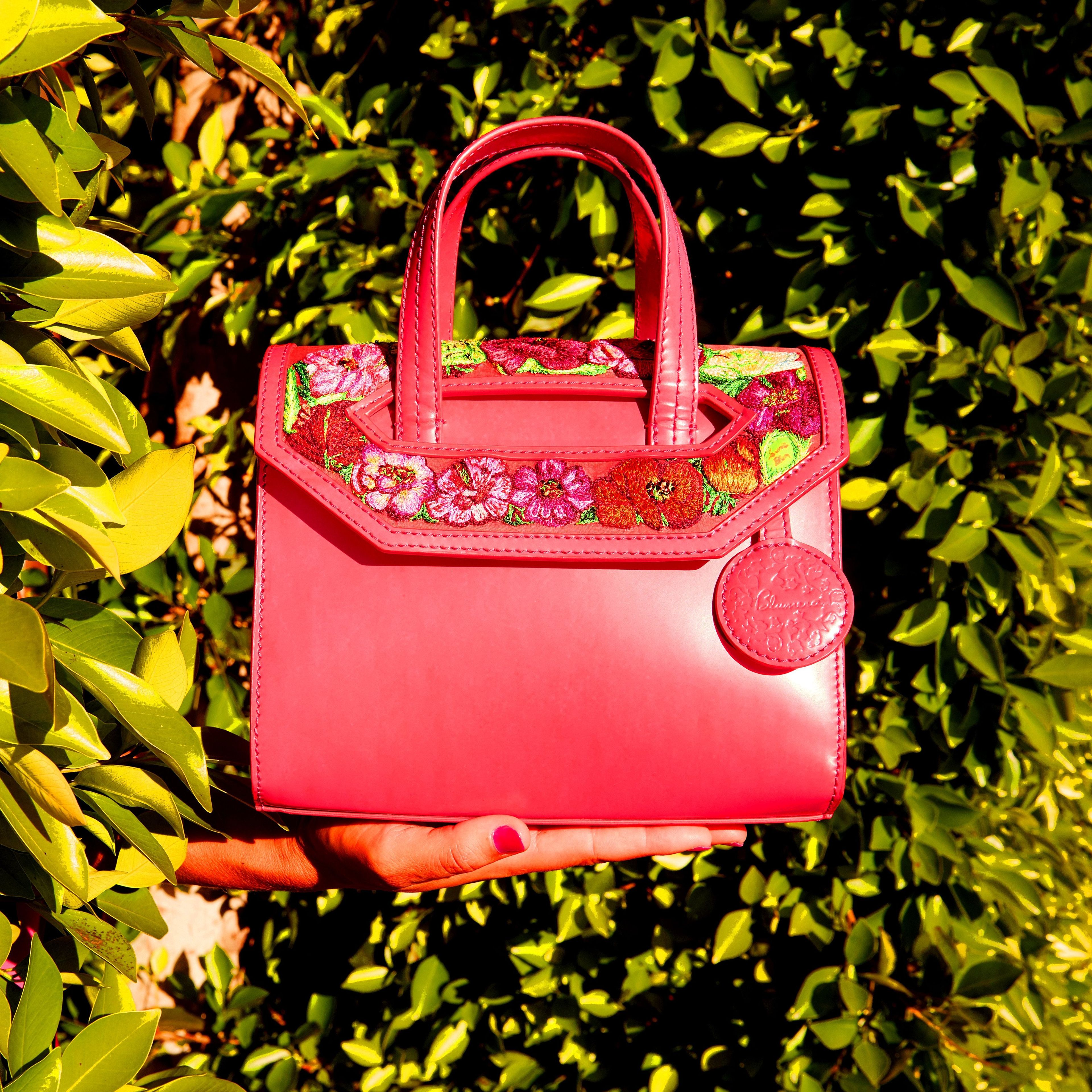 Poppies! Pink Hand-Embroidered Mini Satchel