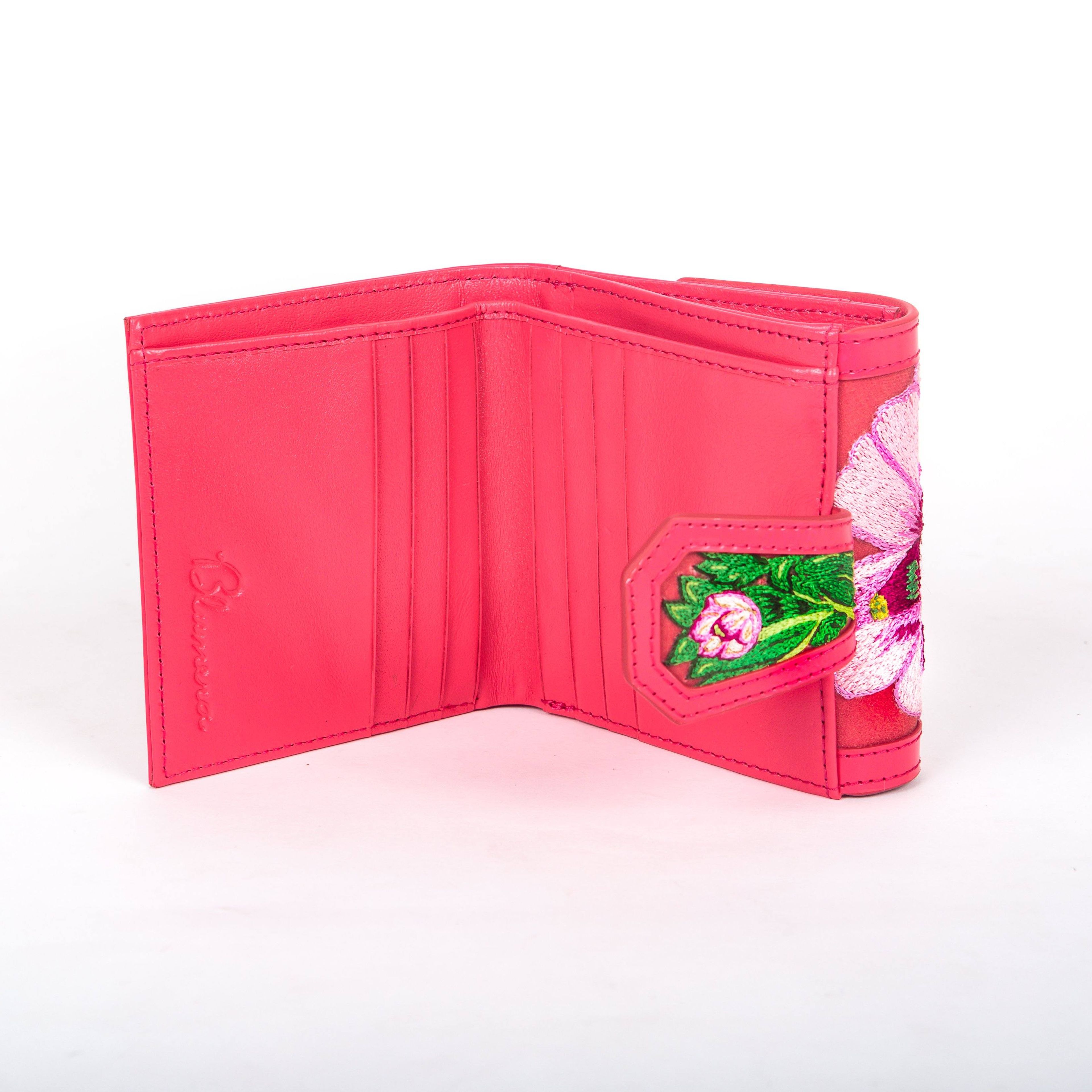 Poppies! Pink Hand-Embroidered Wallet