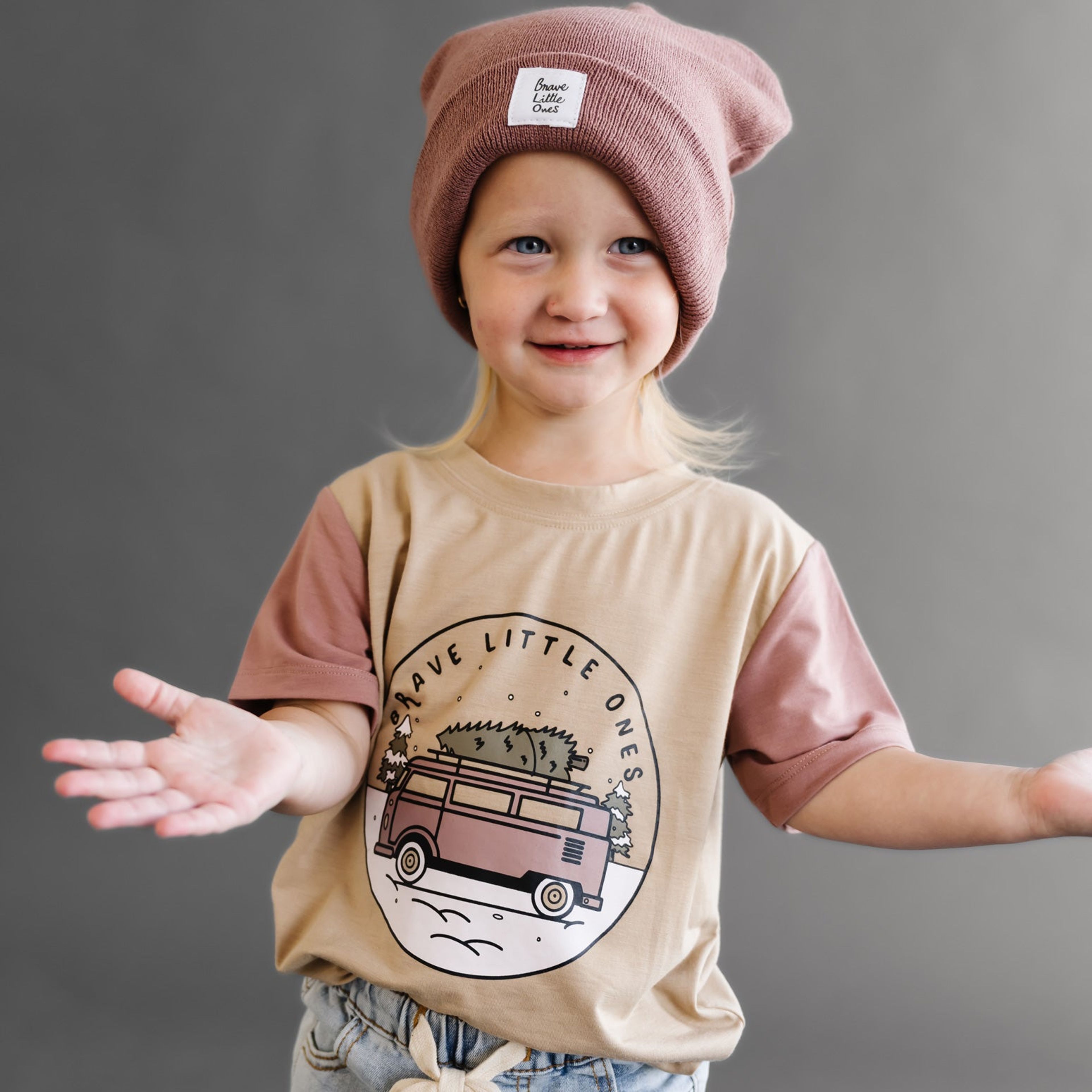 Brave Little Ones Winter VW Bus With Mauve Sleeves Shirt