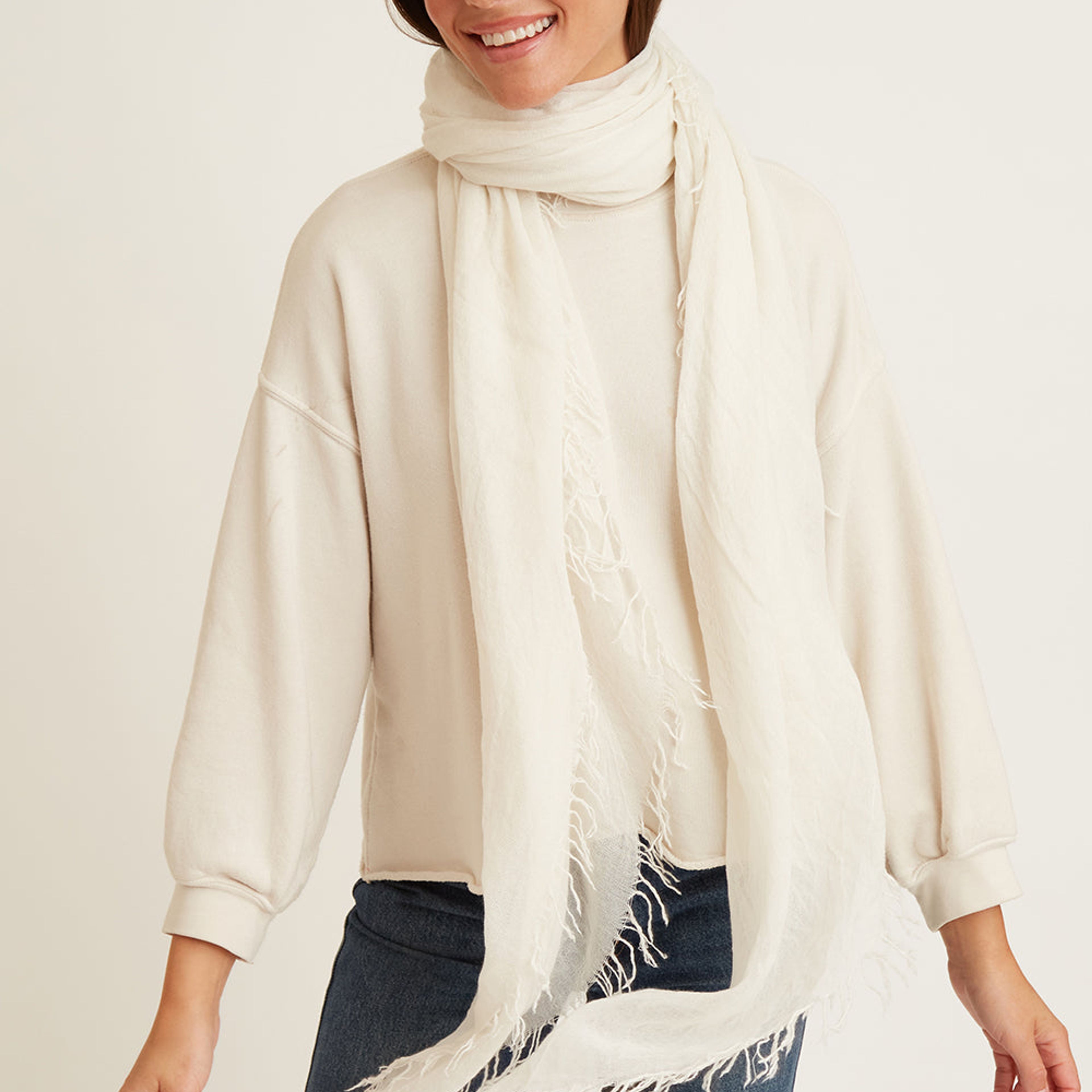 Eggshell Cashmere and Silk Scarf