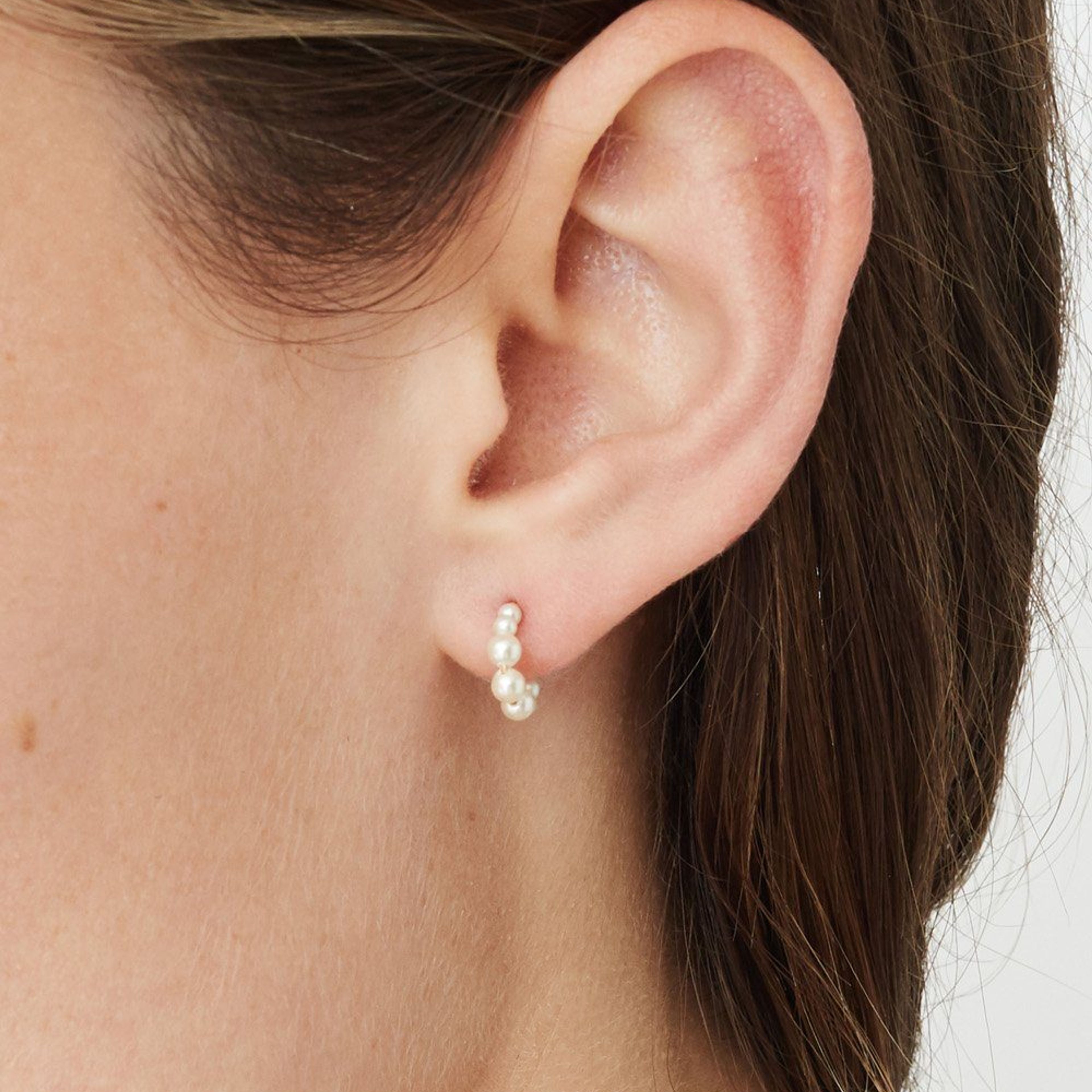 Petite Cream Pearl Holly Hoop Earrings