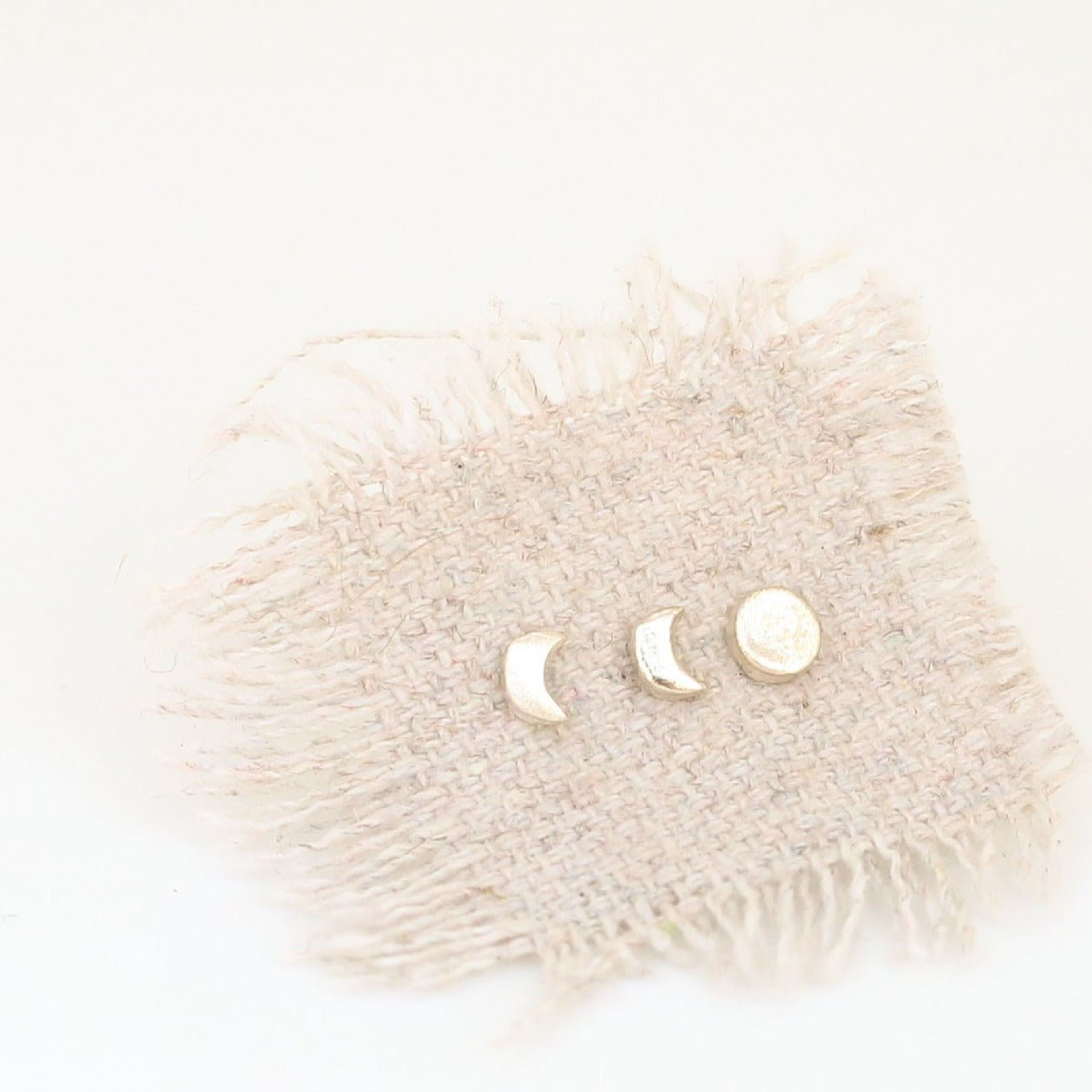 Moon Phase Trio - Full Moon, Crescent Moon Stud Earrings