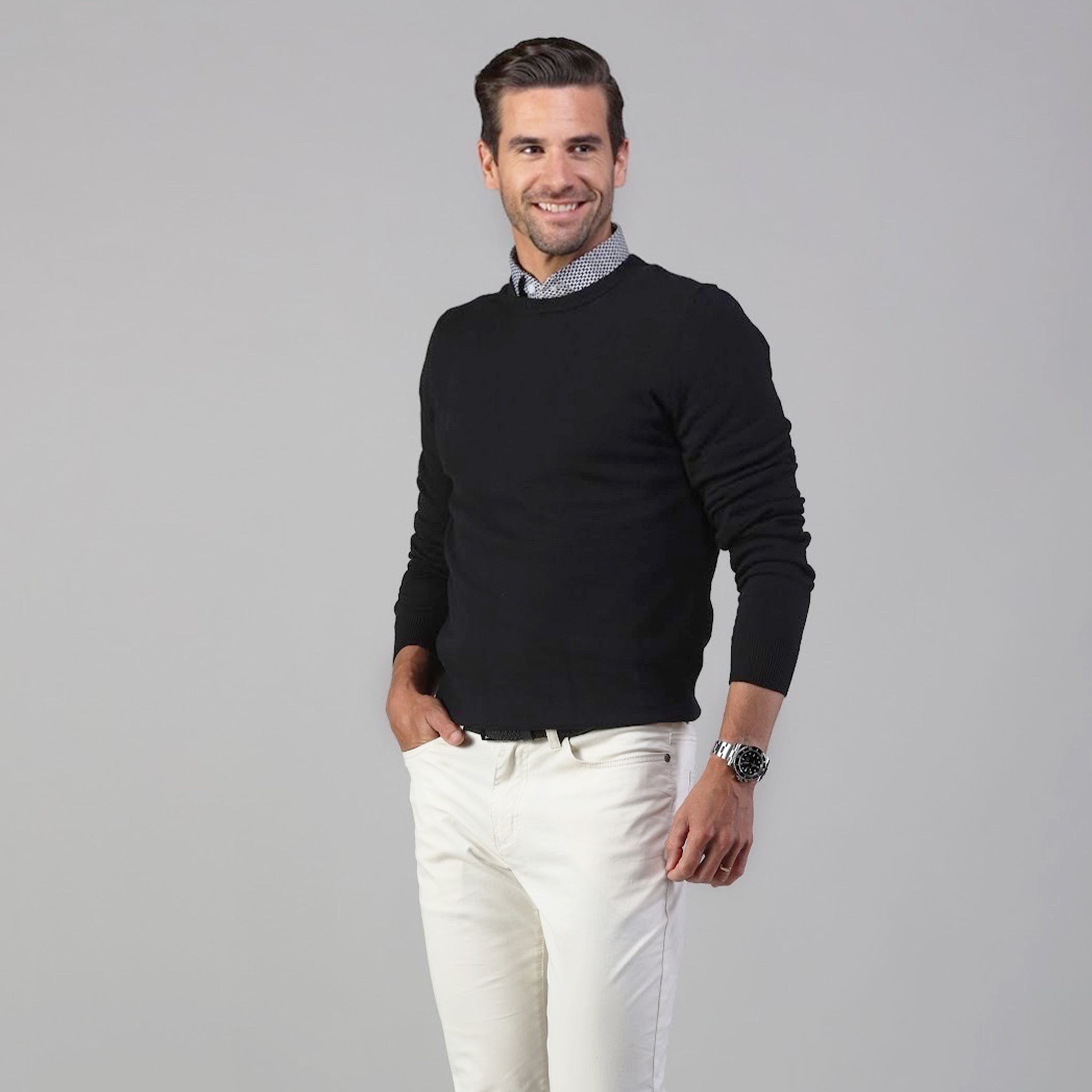 Black Luxury Touch Cotton and Cashmere Crew Neck Sweater