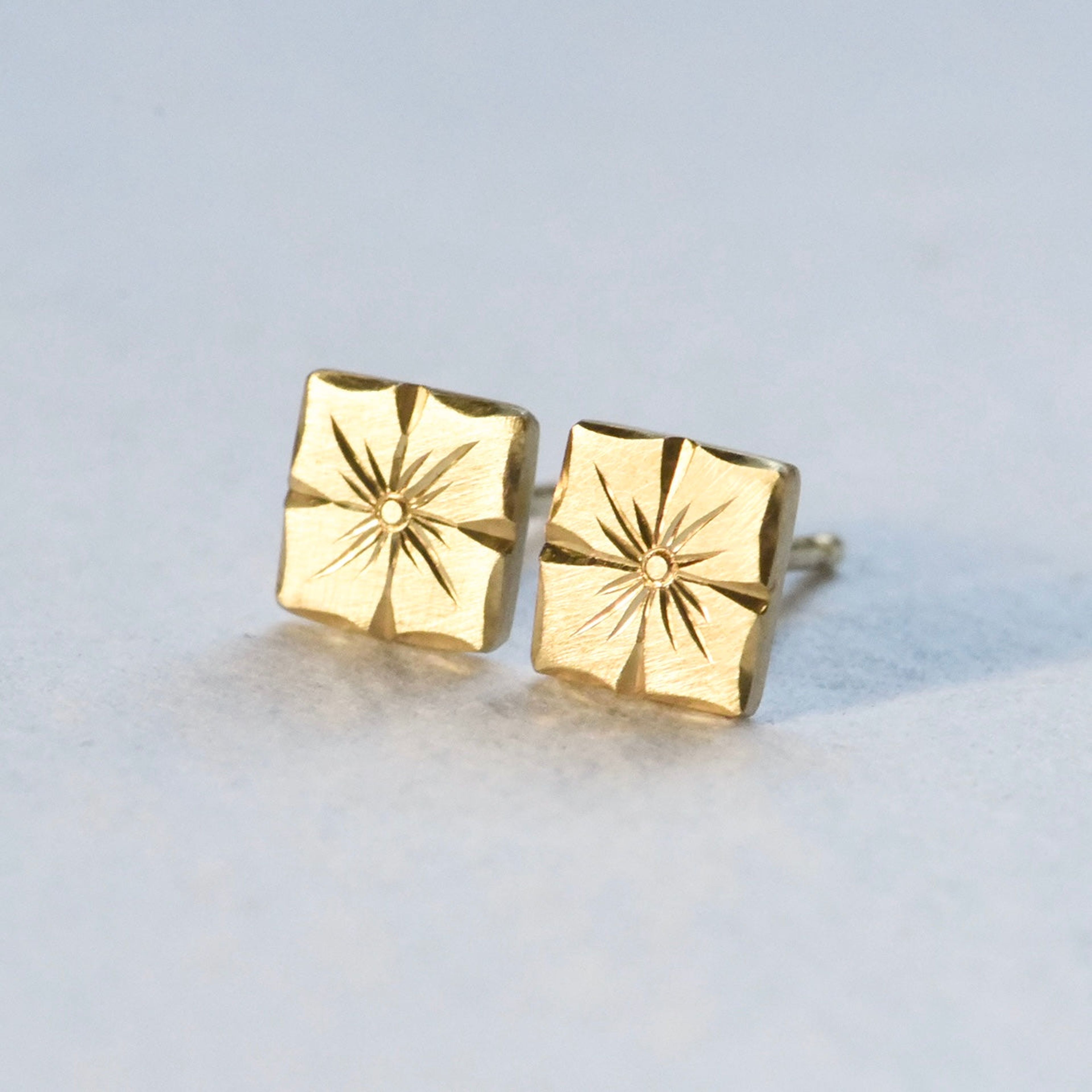 Engraved Floral Square Studs
