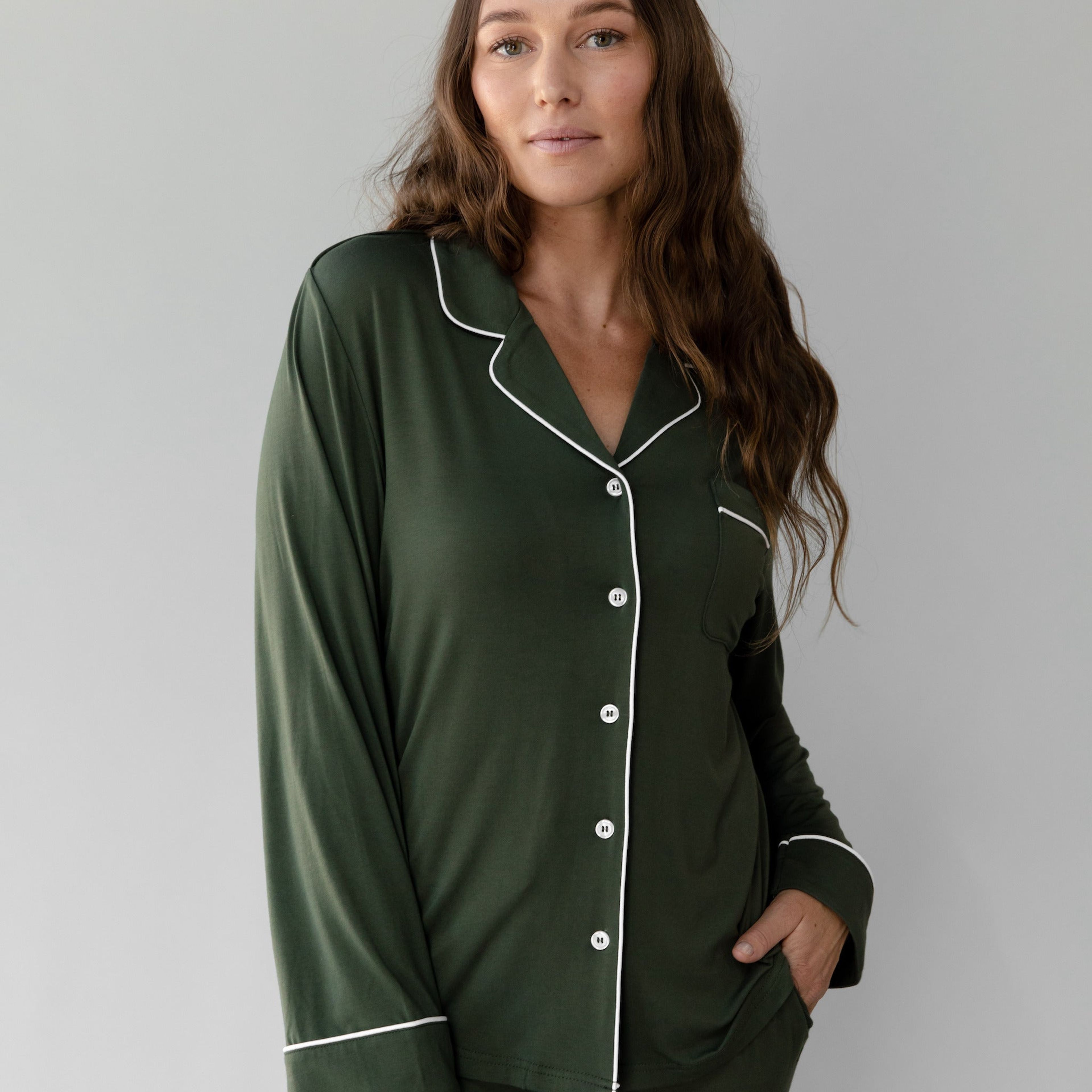 Women's Long Sleeve Bamboo Pajama Top in Stretch-Knit