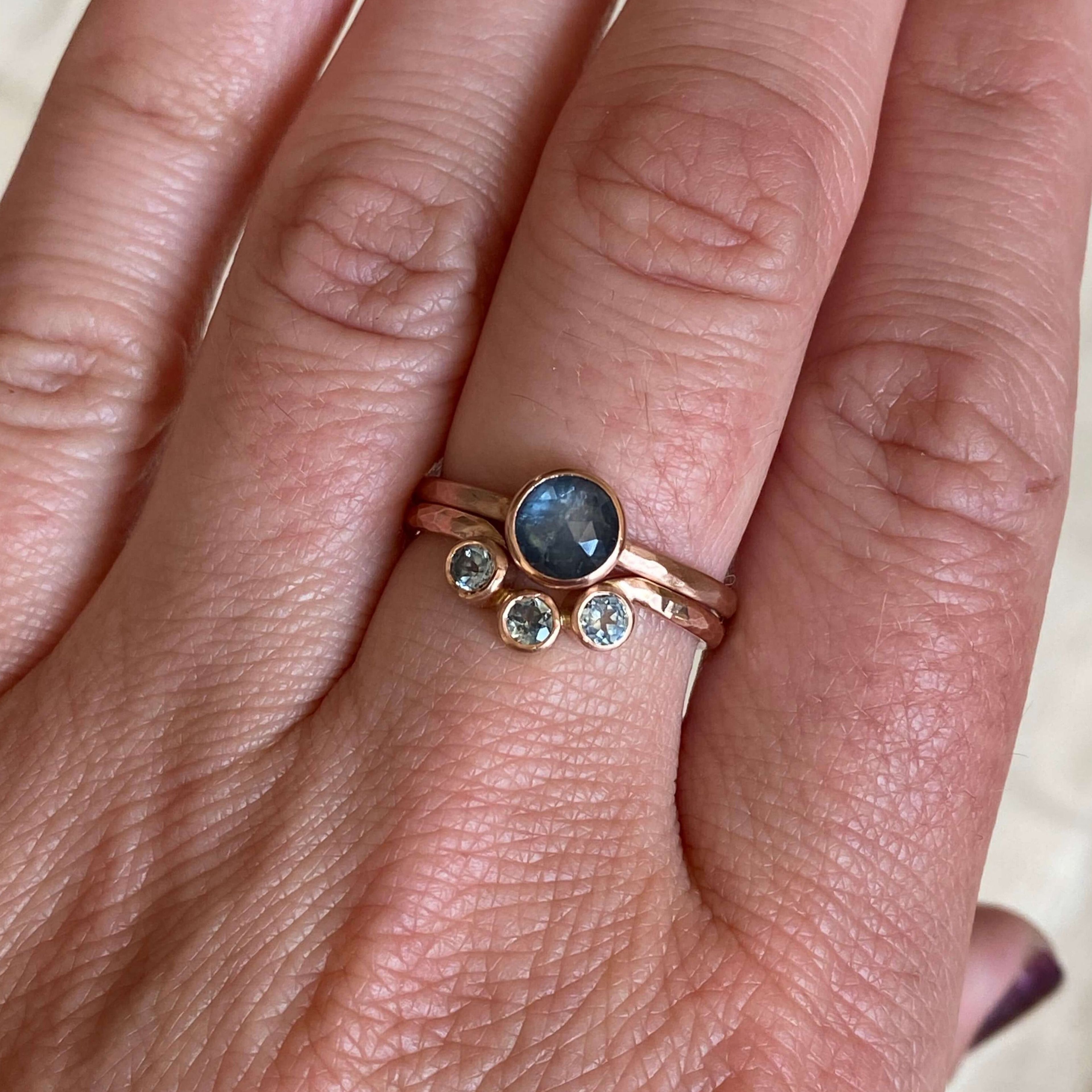 Blue Sapphire Contour Stacking Ring in Rose Gold