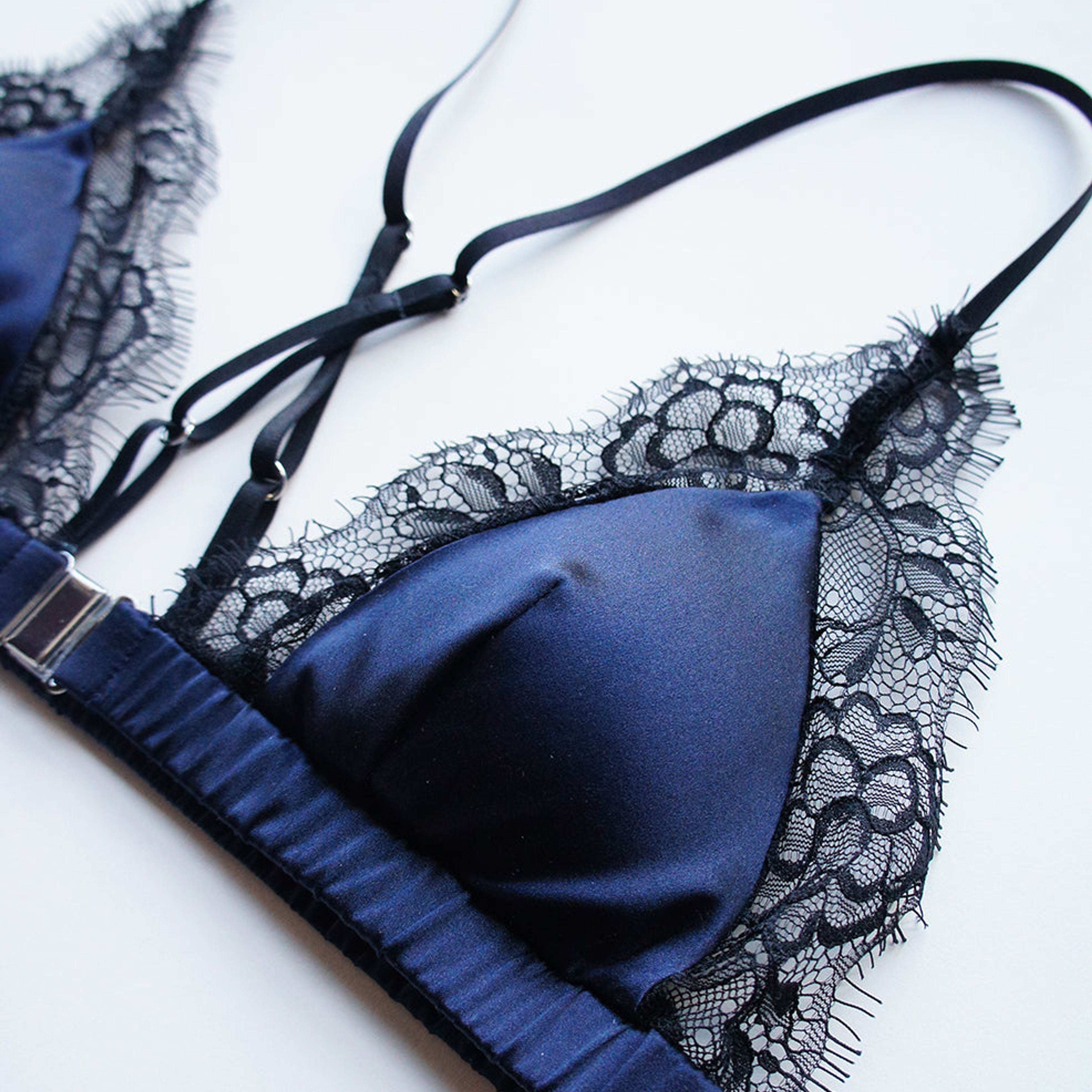Sophie Navy Silk and Lace Bralette