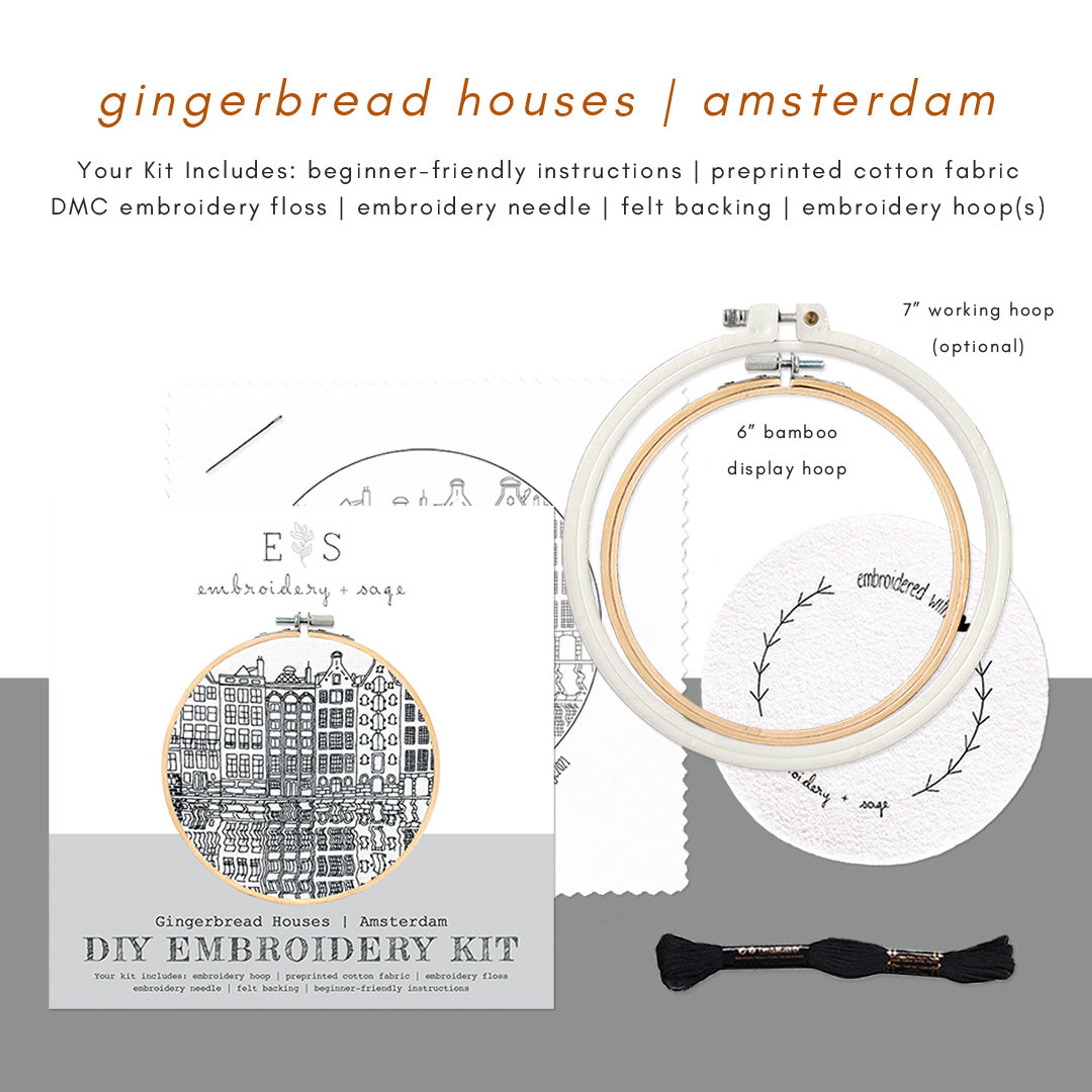 NEW! Gingerbread Houses, Amsterdam - embroidery kit