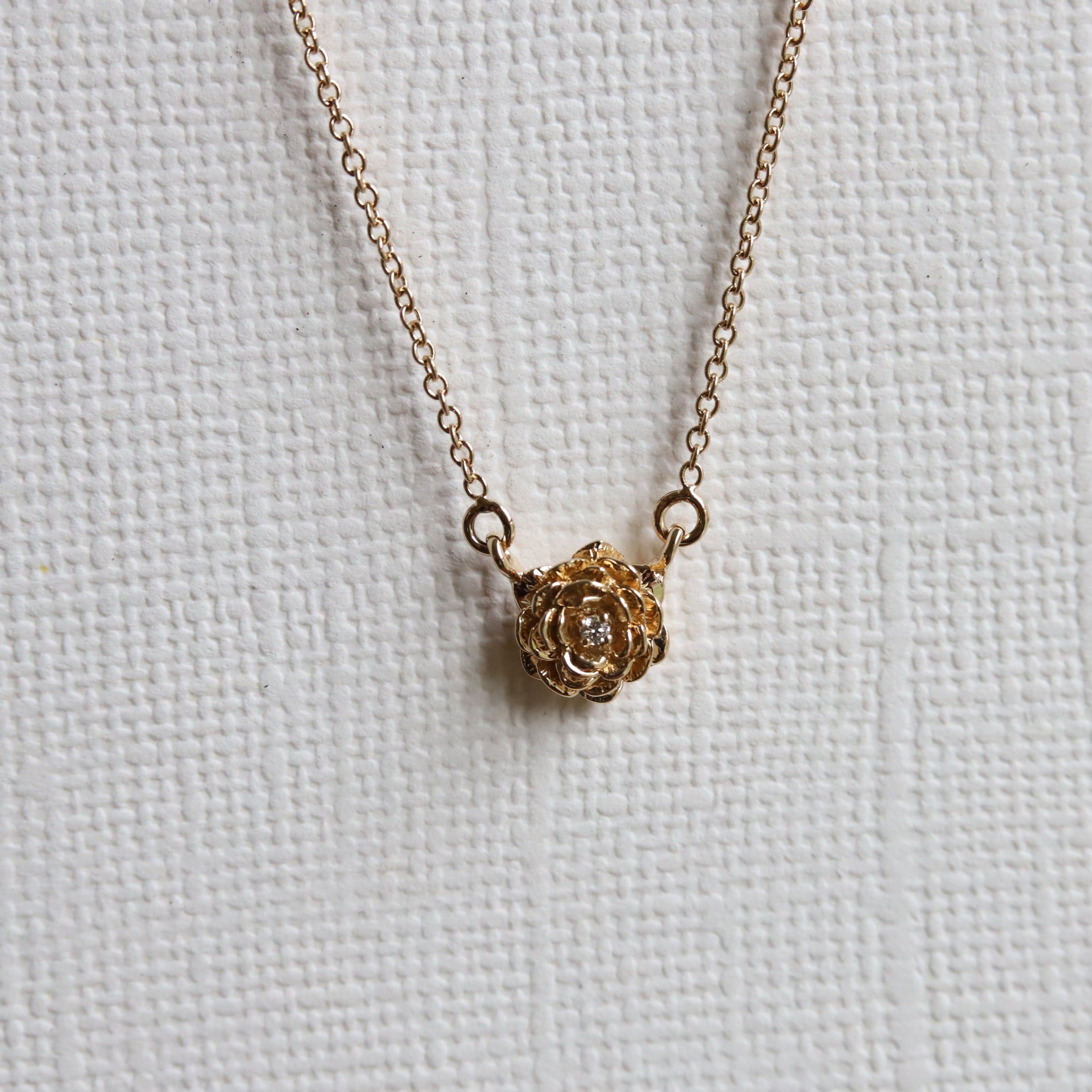 ROSE Necklace No.3 | 14K Rose With Diamond Necklace