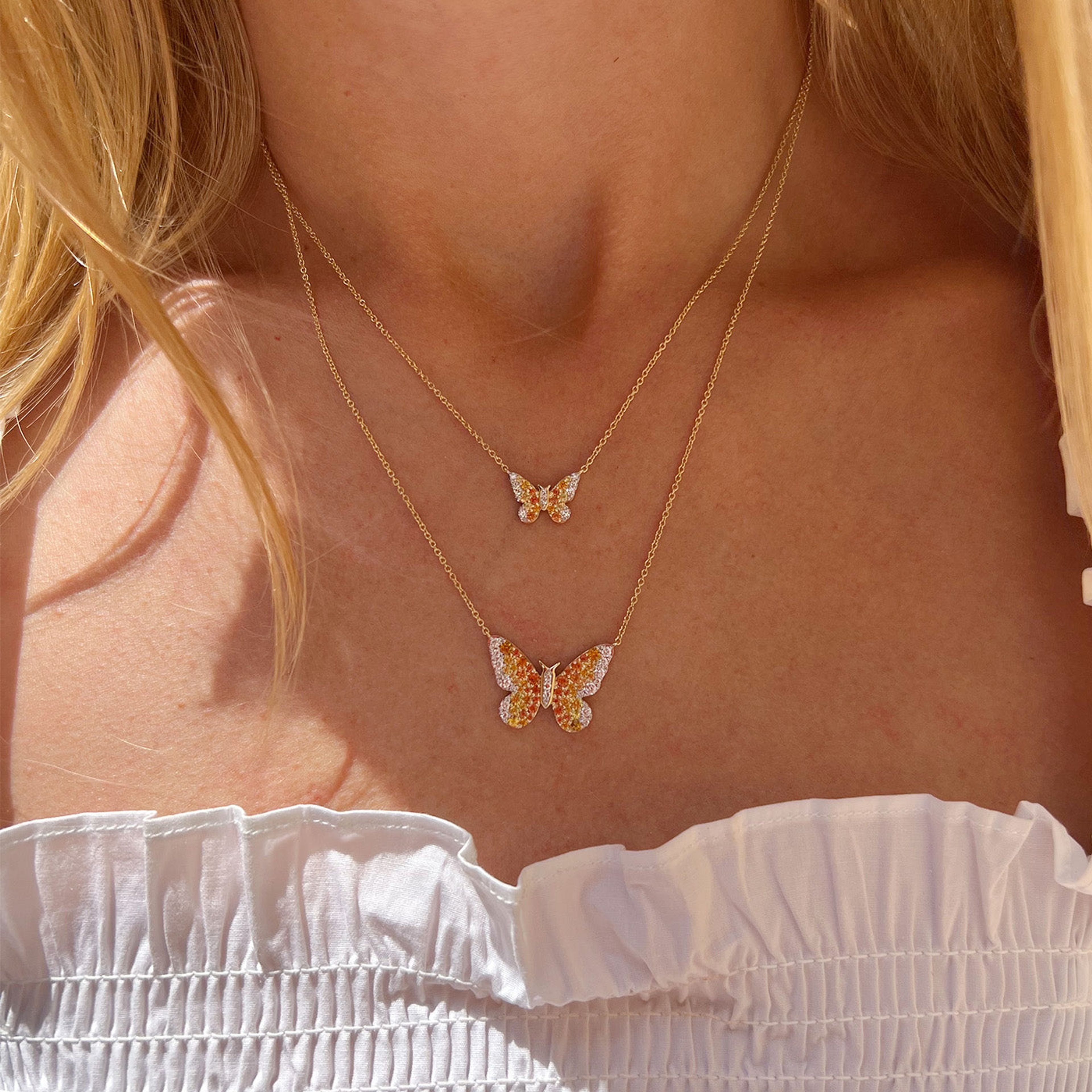 Mini Yellow and Diamond Ombré Butterfly Necklace