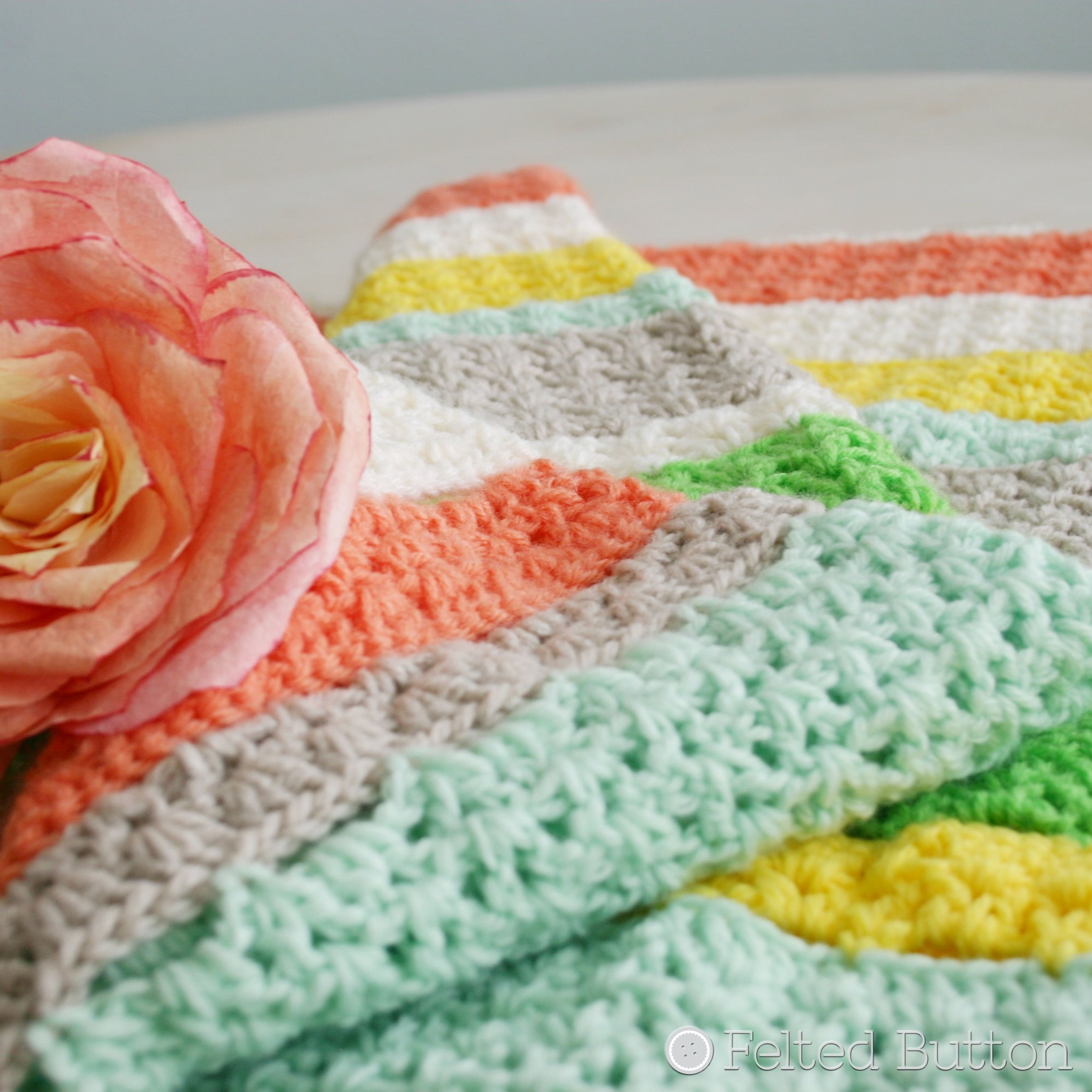 Citrus Stripe Blanket | Crochet Pattern | Felted Button