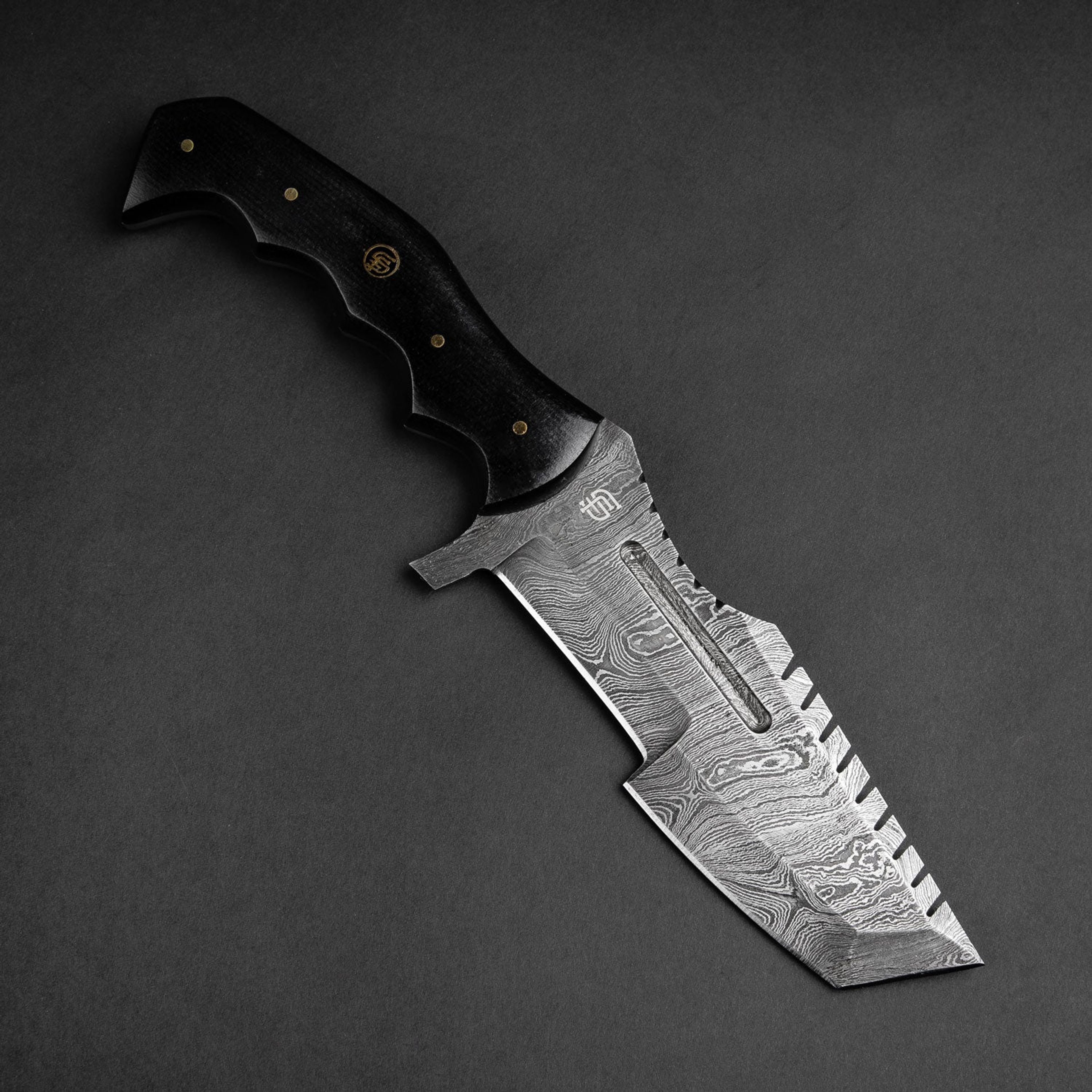 Kimura Handmade Damascus Steel Warrior Tanto Knife - Black Micarta