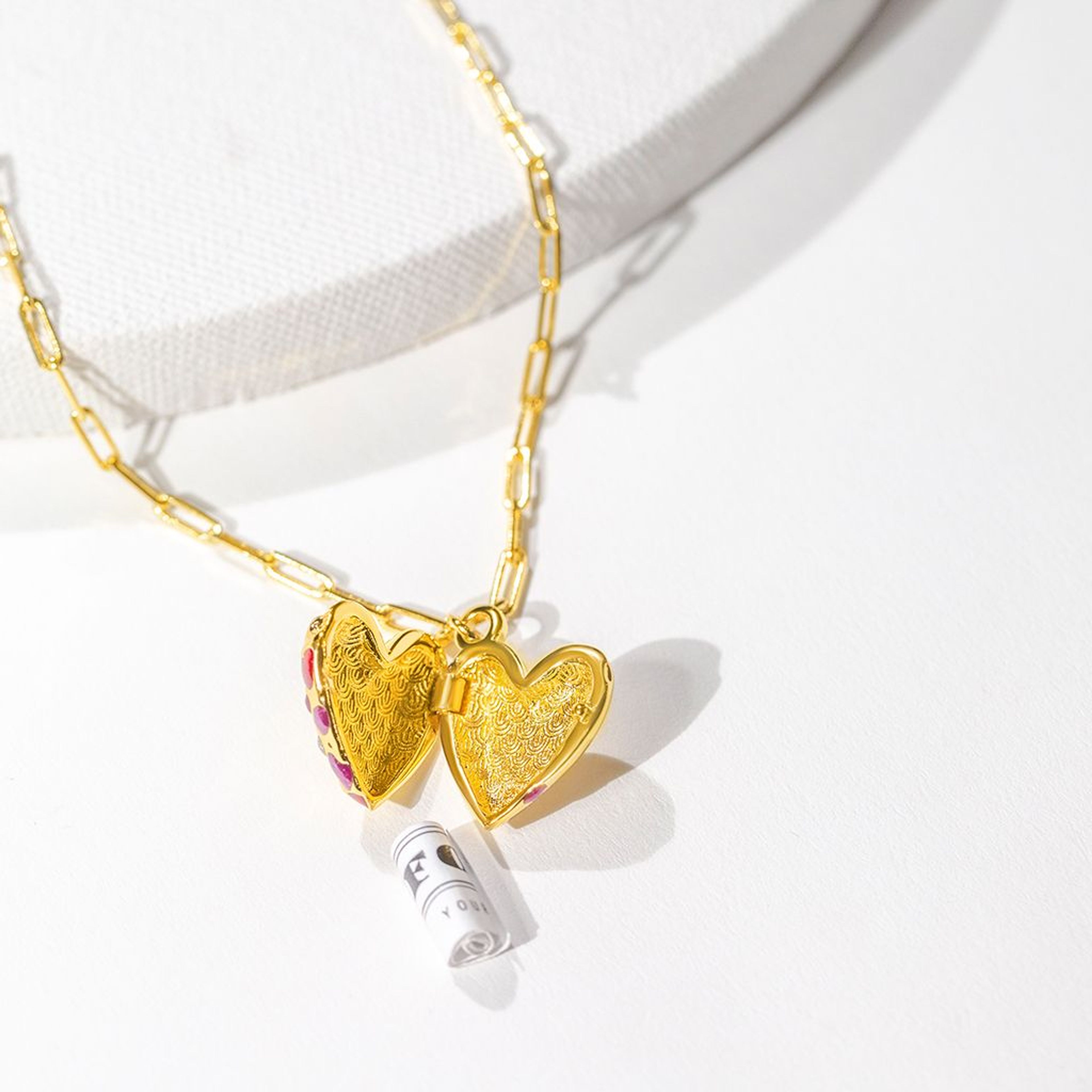 Jeweled Heart Locket - Gold