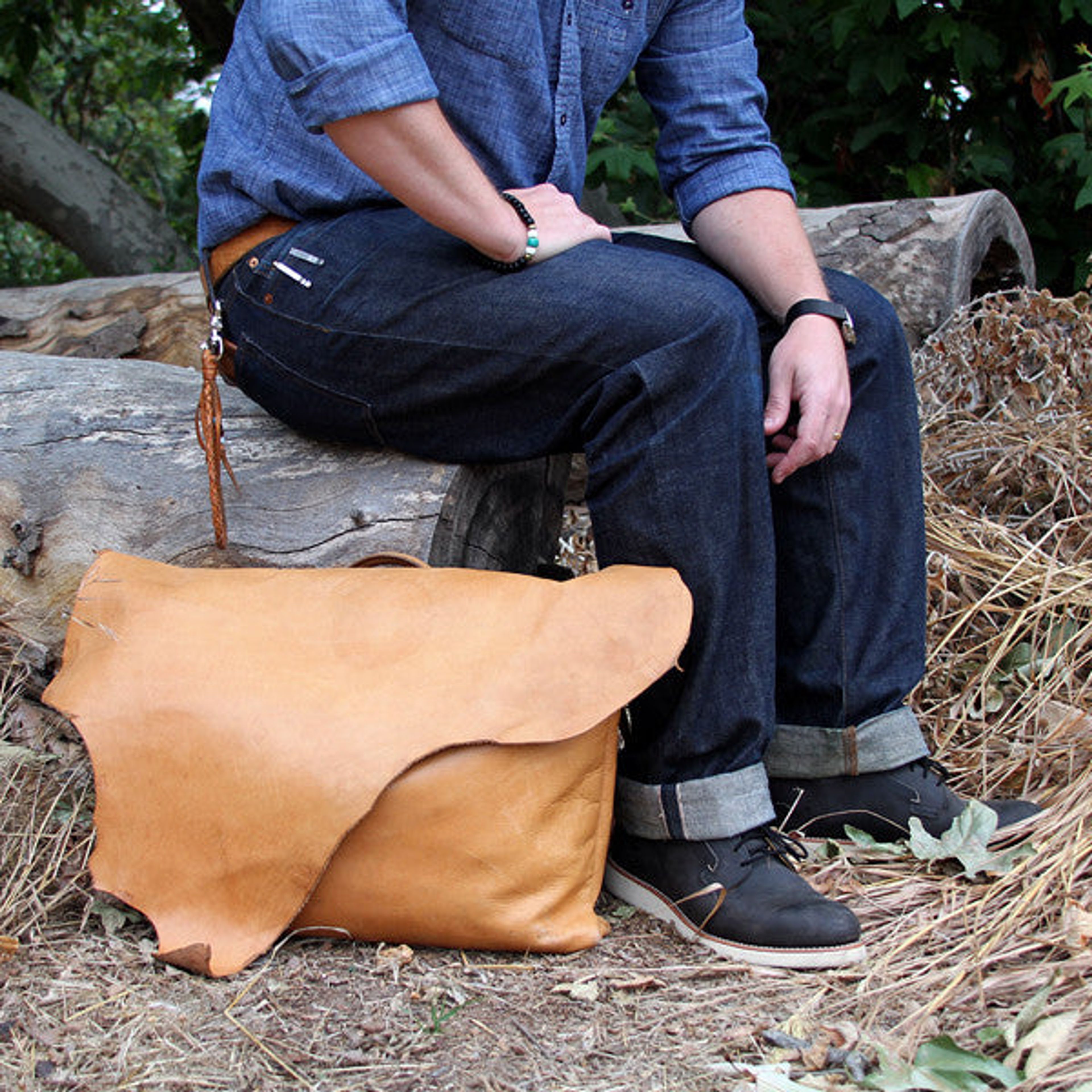 Large Leather Messenger Bag - Natural "Cascade"