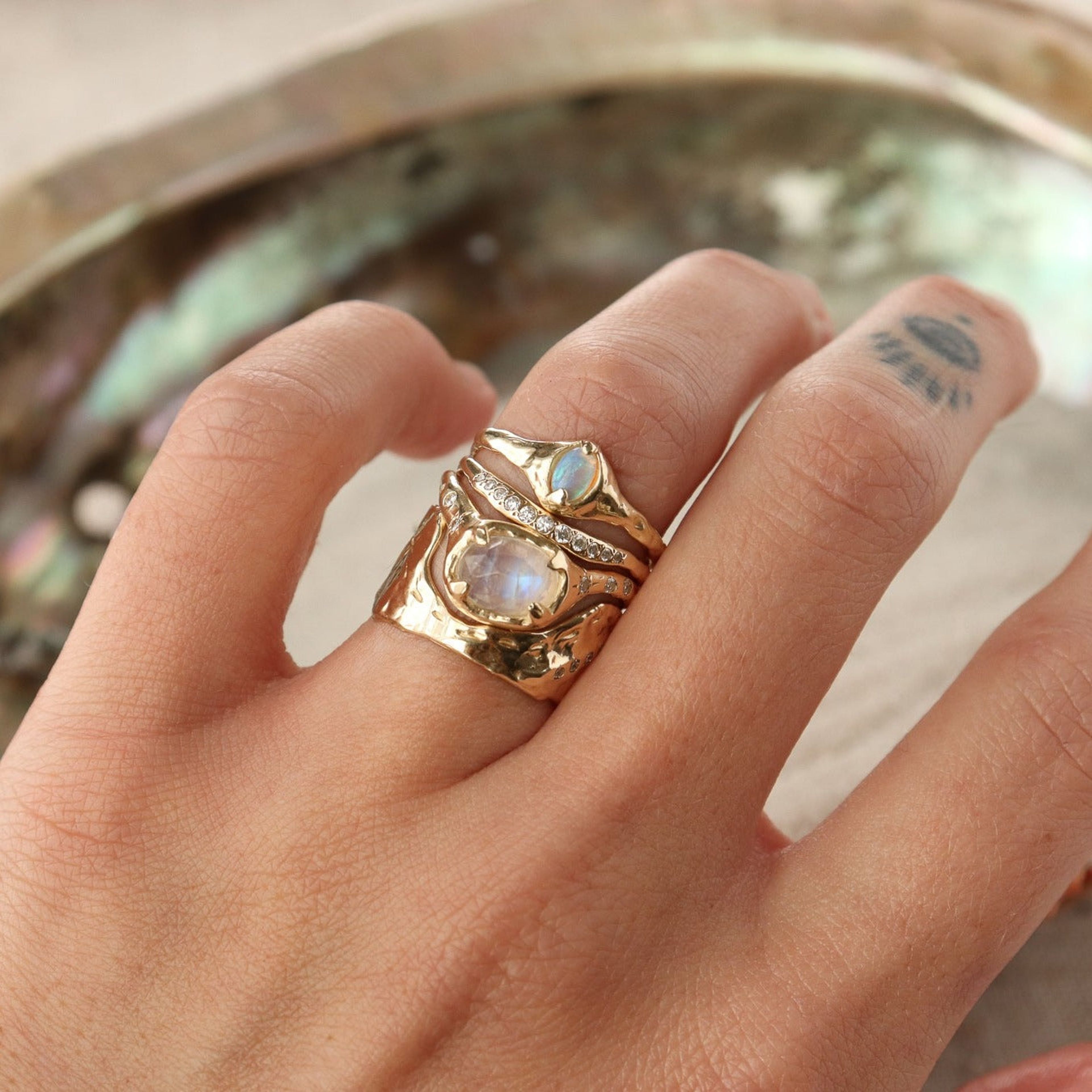 The Atlas | Wide Ring Band with Diamonds, 14k Gold