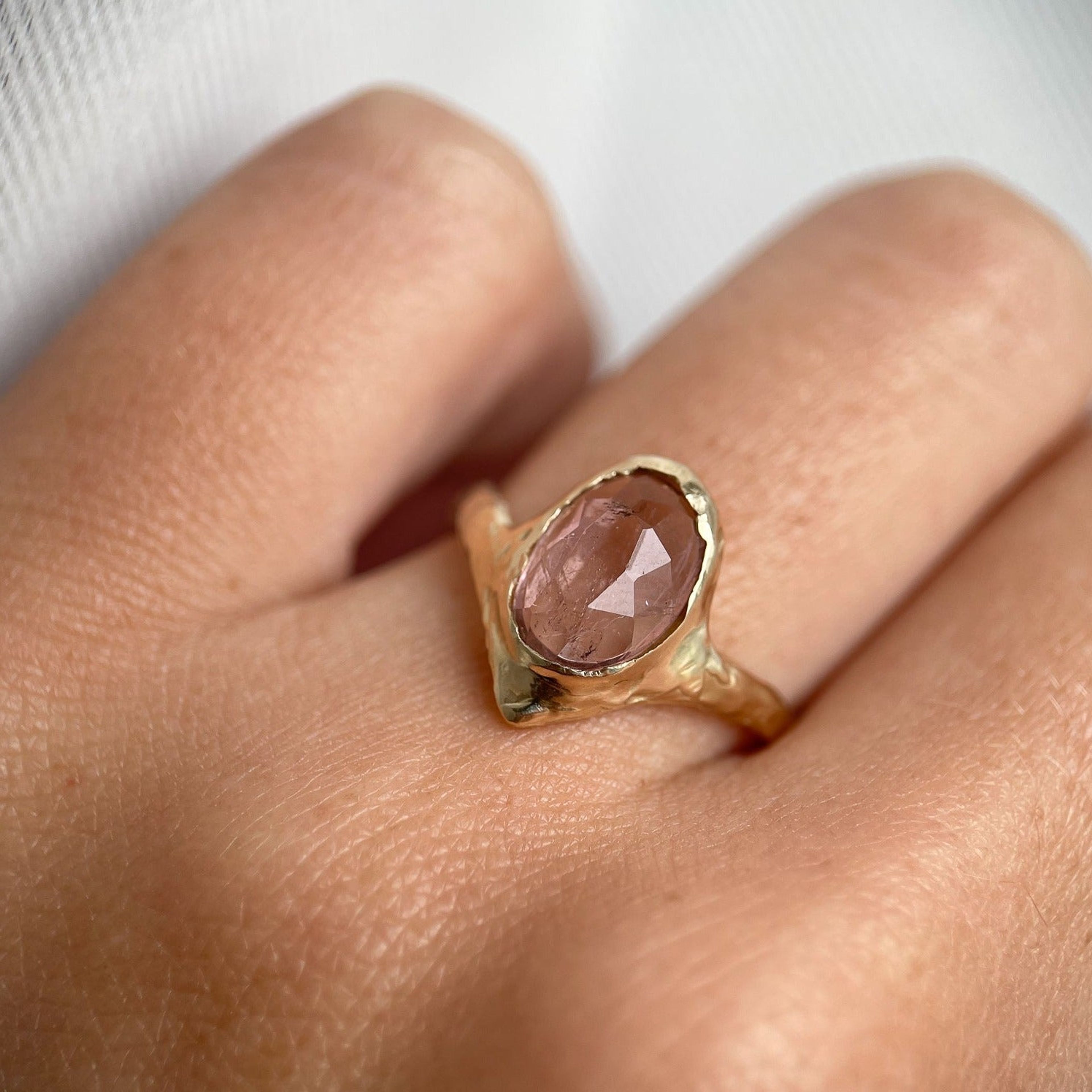 Rose Cut Pink Tourmaline Ring | 14k gold