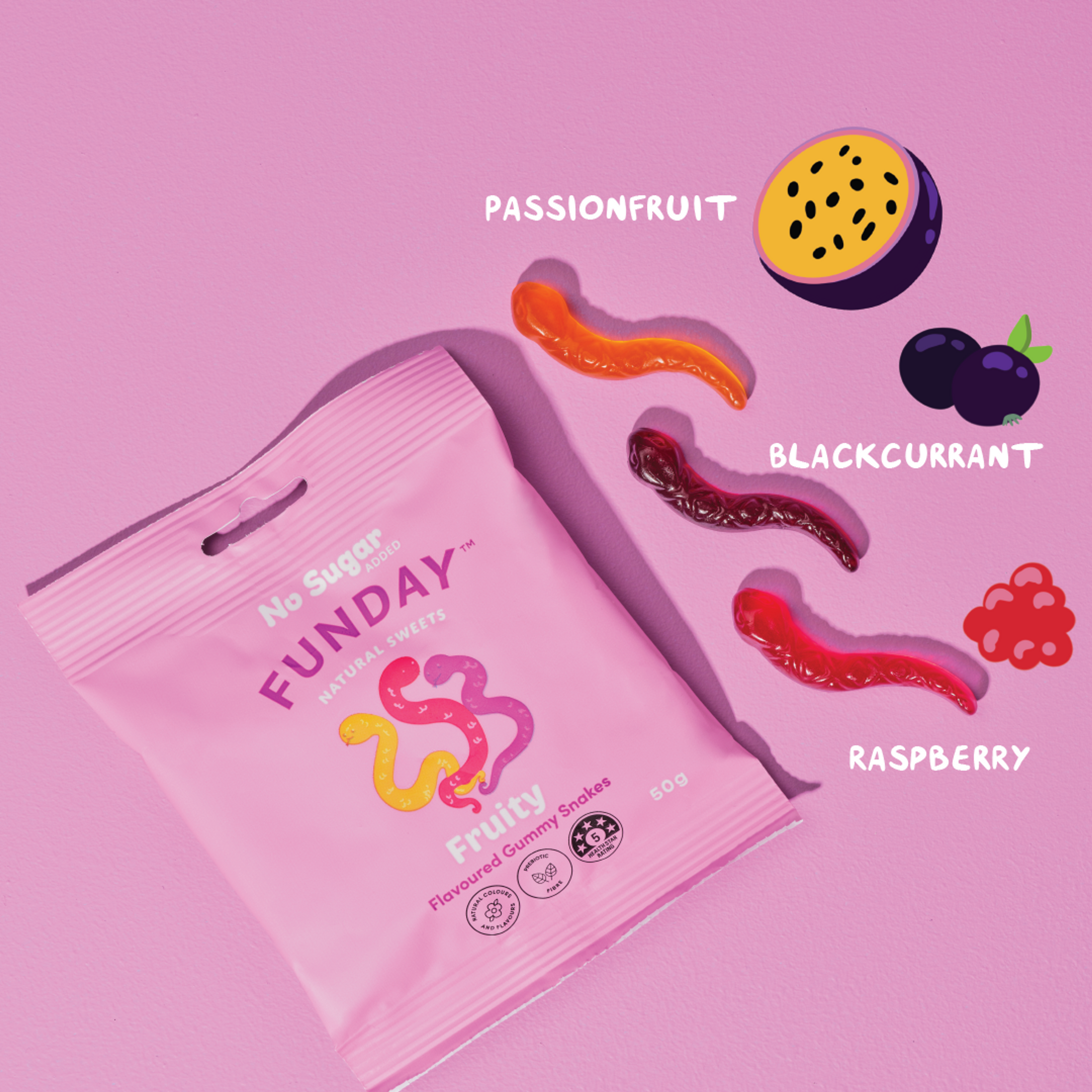 Fruity Gummy Snake 50g (12 BAGS IN EVERY BOX)