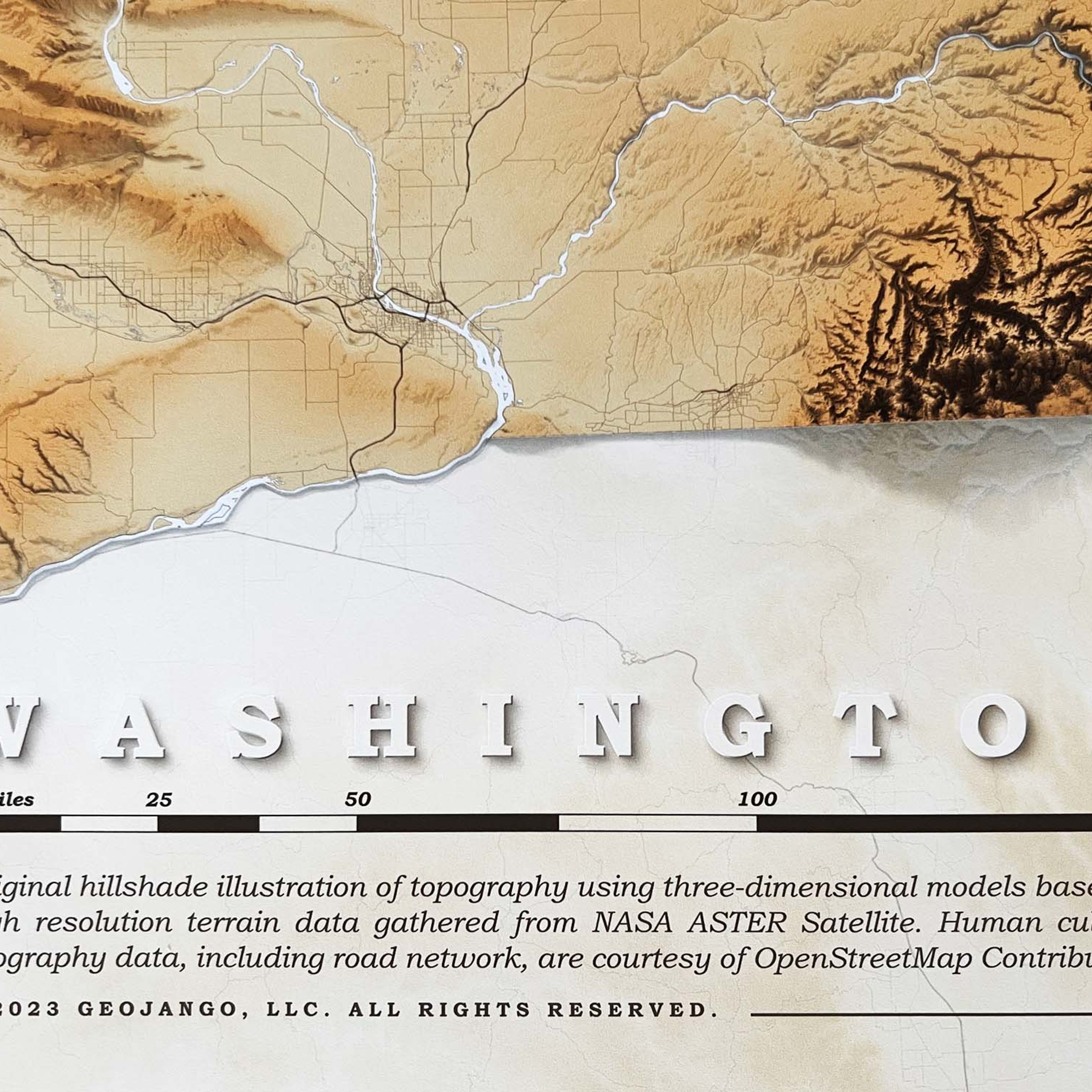 Relief Map of Washington - Topographic Elevation Map with Shaded Relief