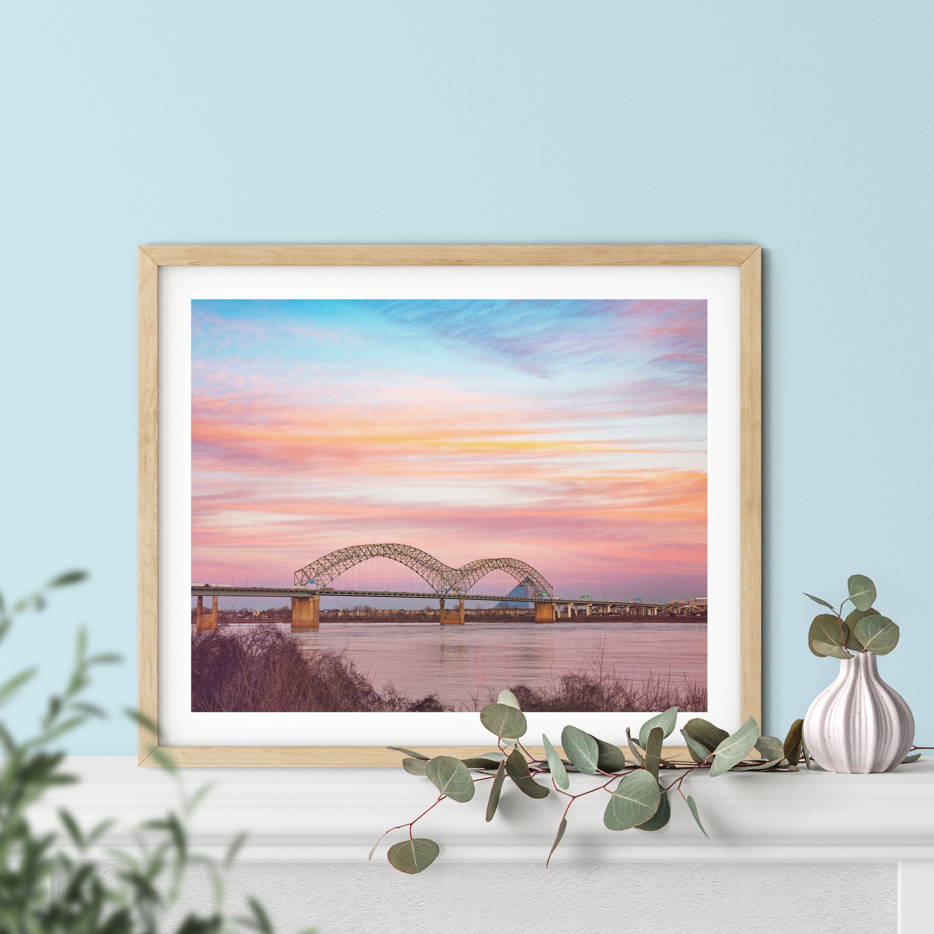 Memphis, Tennessee, bridge at sunset cotton candy skies photography print