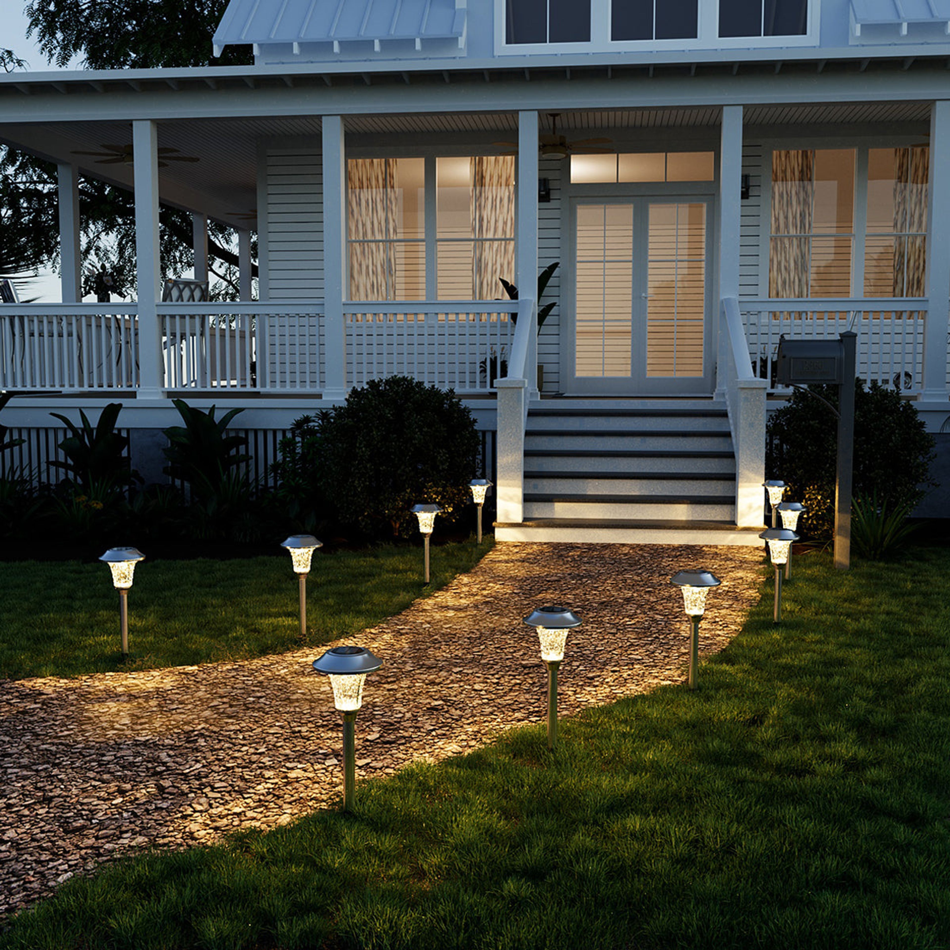 Gigalumi Hammered Stainless Steel Solar Yard Lights Set (8 Pack)