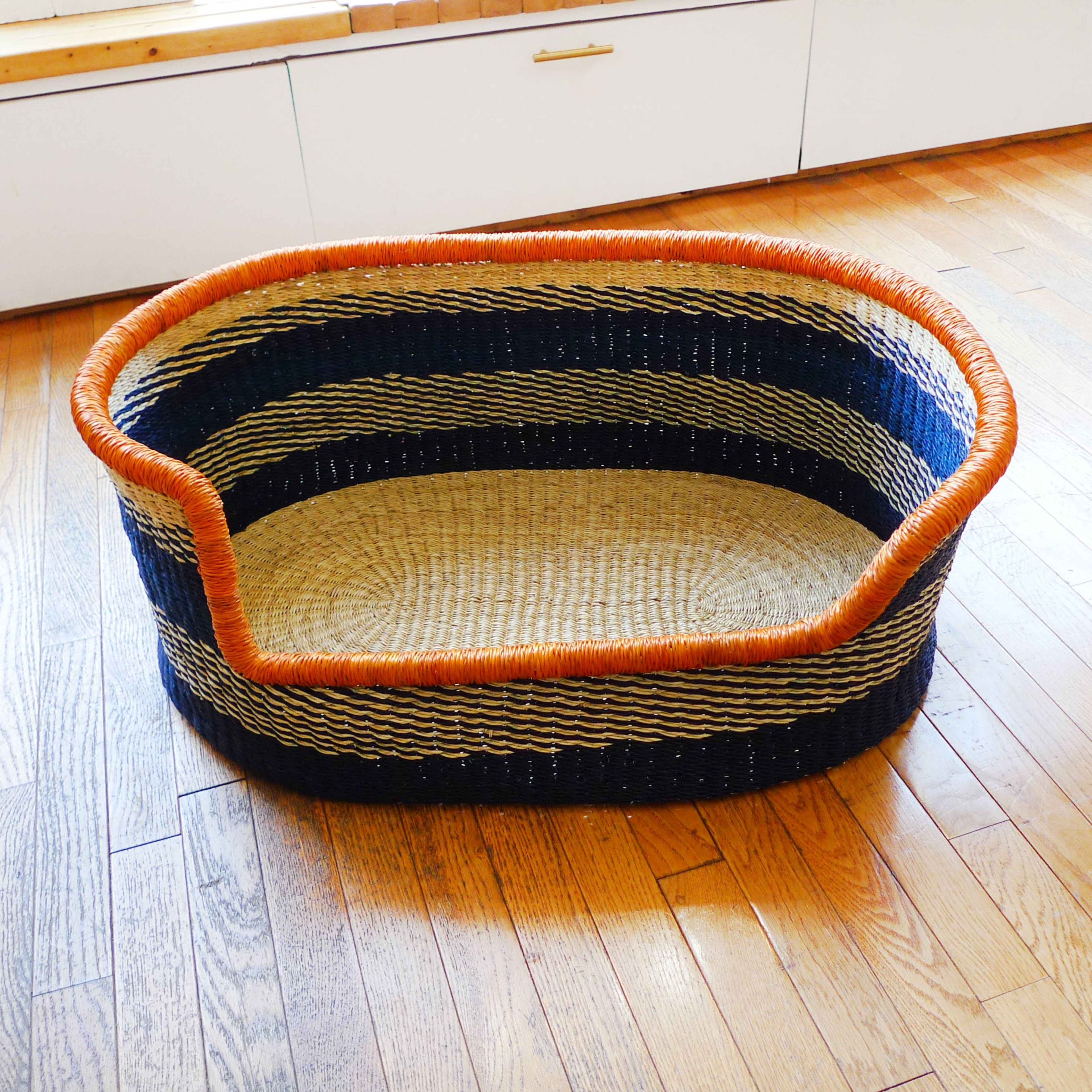 Sprawler Handwoven Dog Bed Basket - Navy Stripe (Store pick up only)
