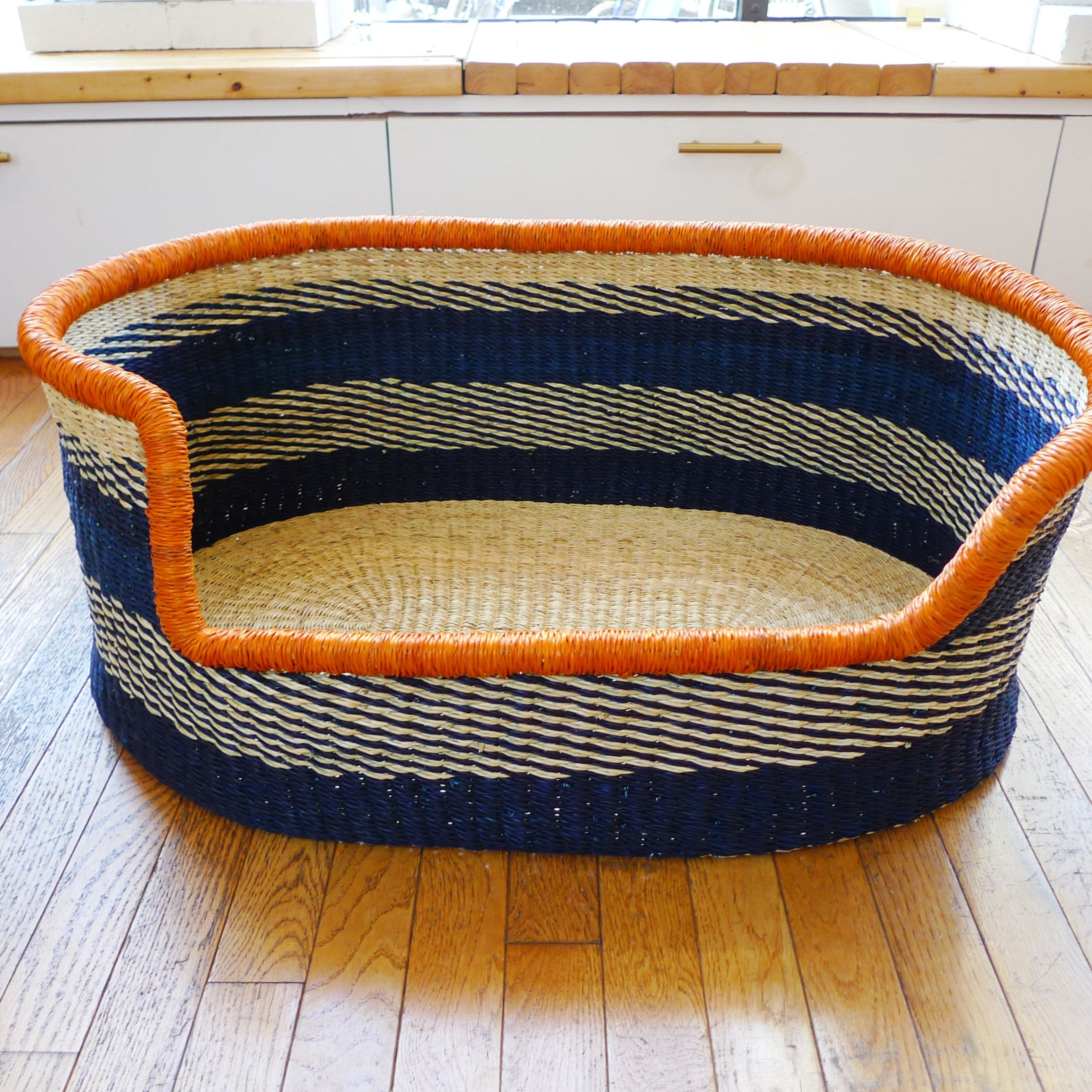 Sprawler Handwoven Dog Bed Basket - Navy Stripe (Store pick up only)