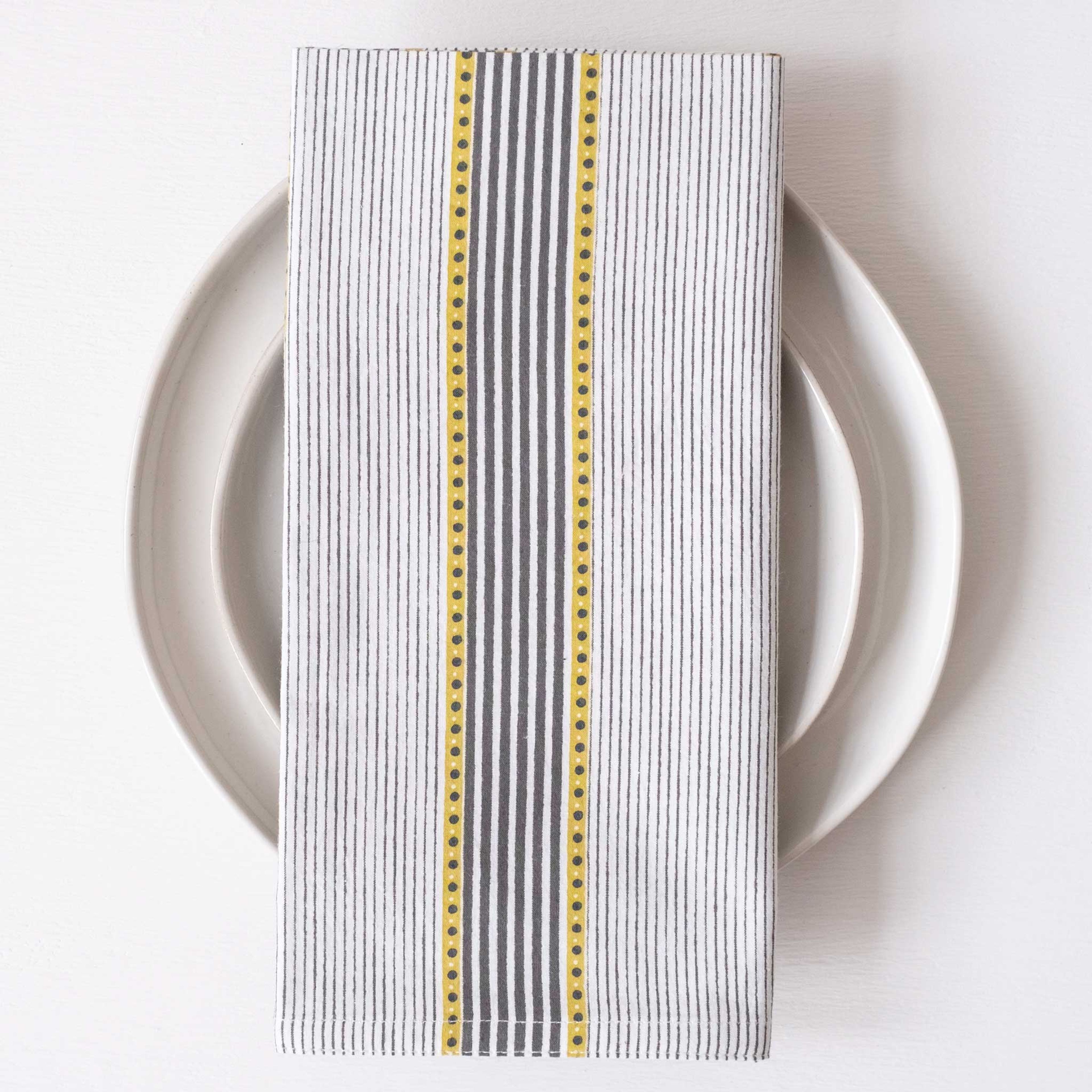 Trilot Stripes Olive Block Printed Napkins - set of 4