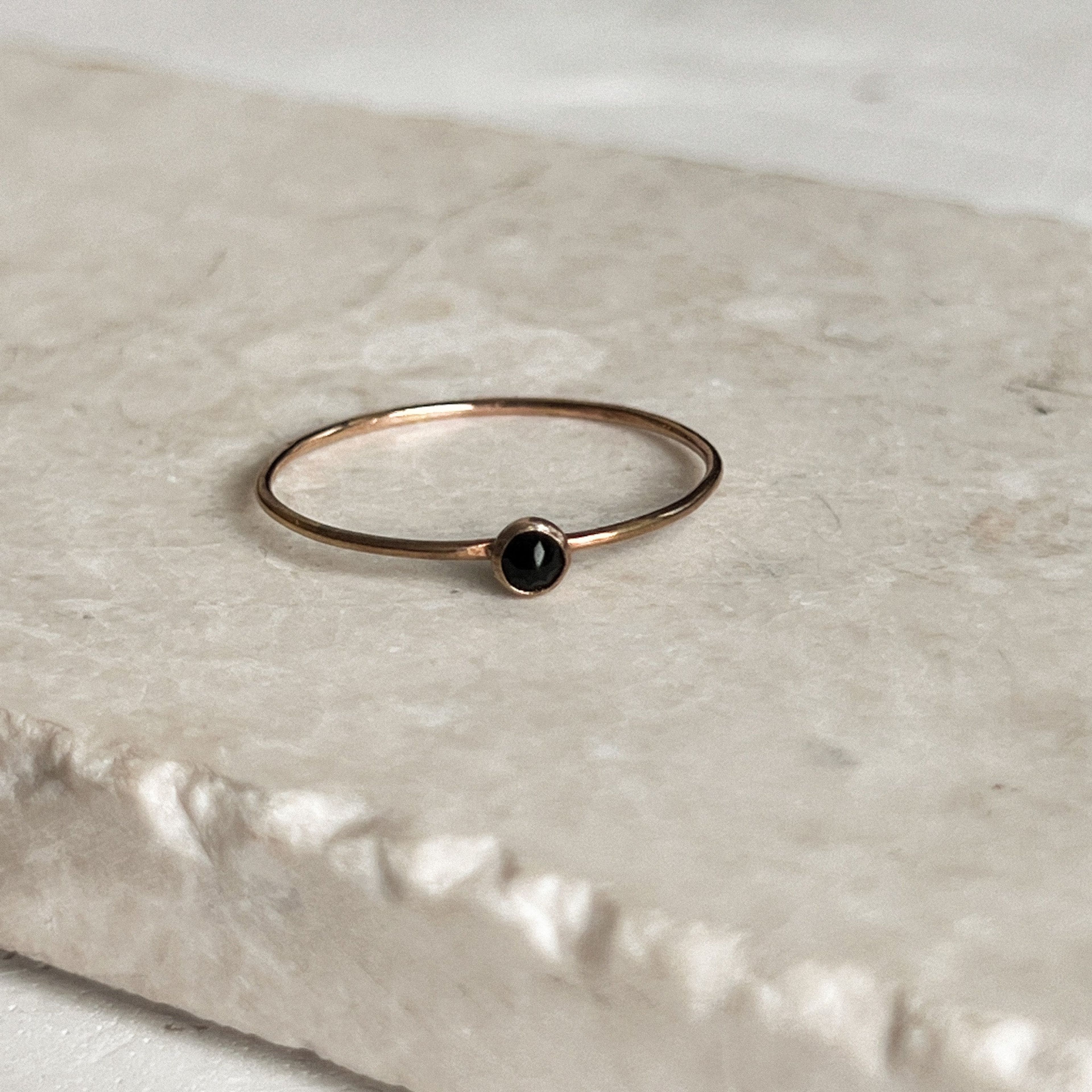 Tiny Black Opal Stacker Ring