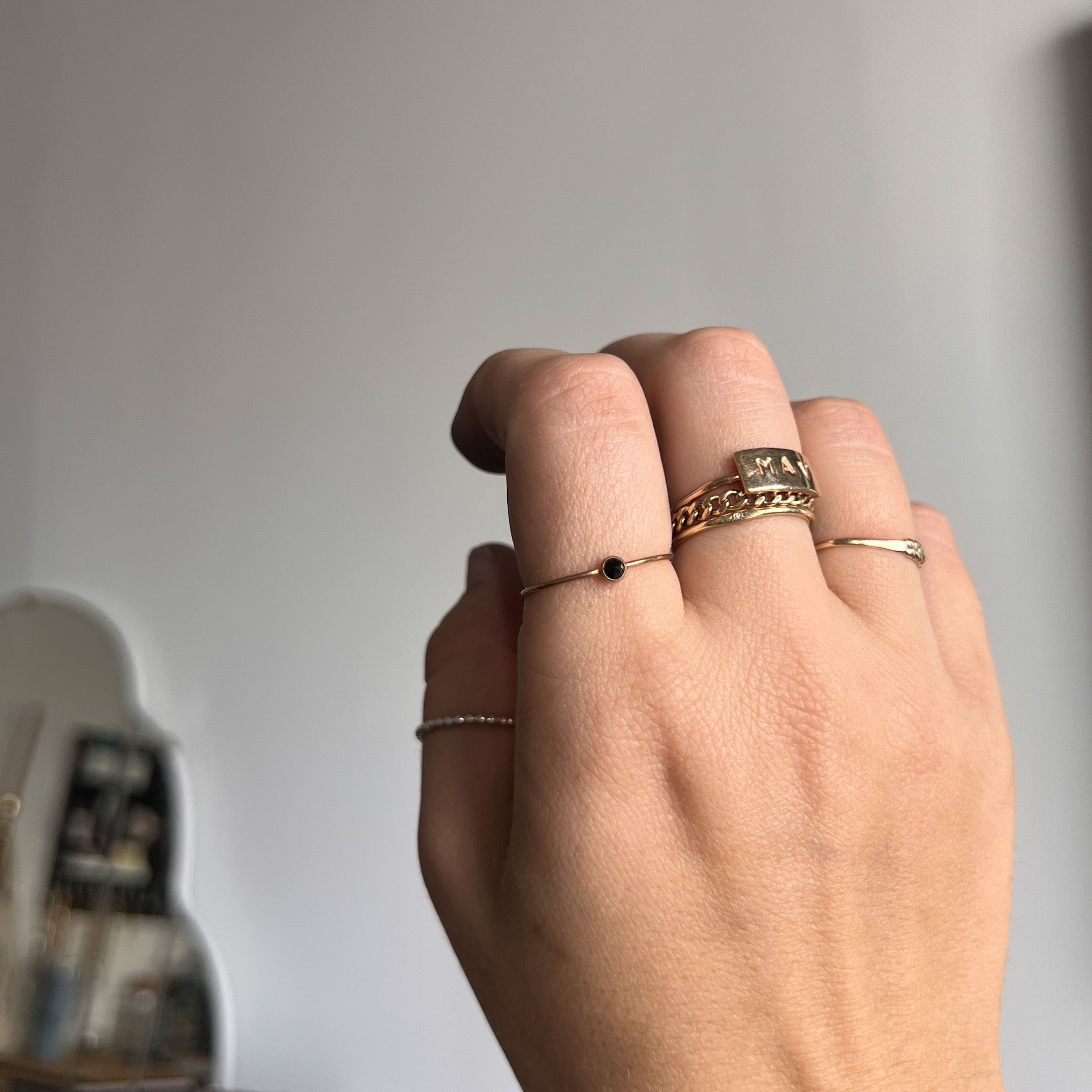 Tiny Black Opal Stacker Ring