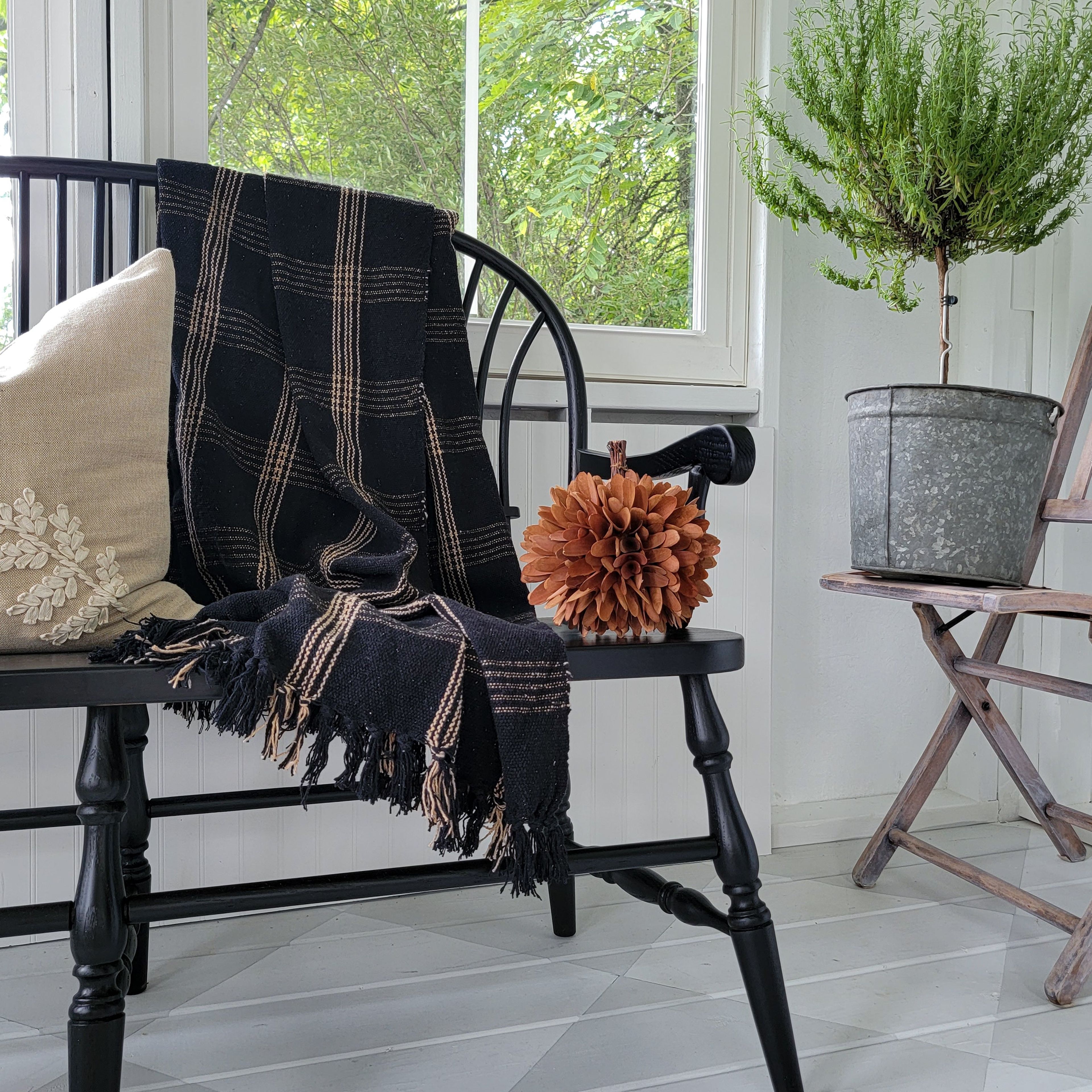 Woven Cotton Blend Throw with Fringe