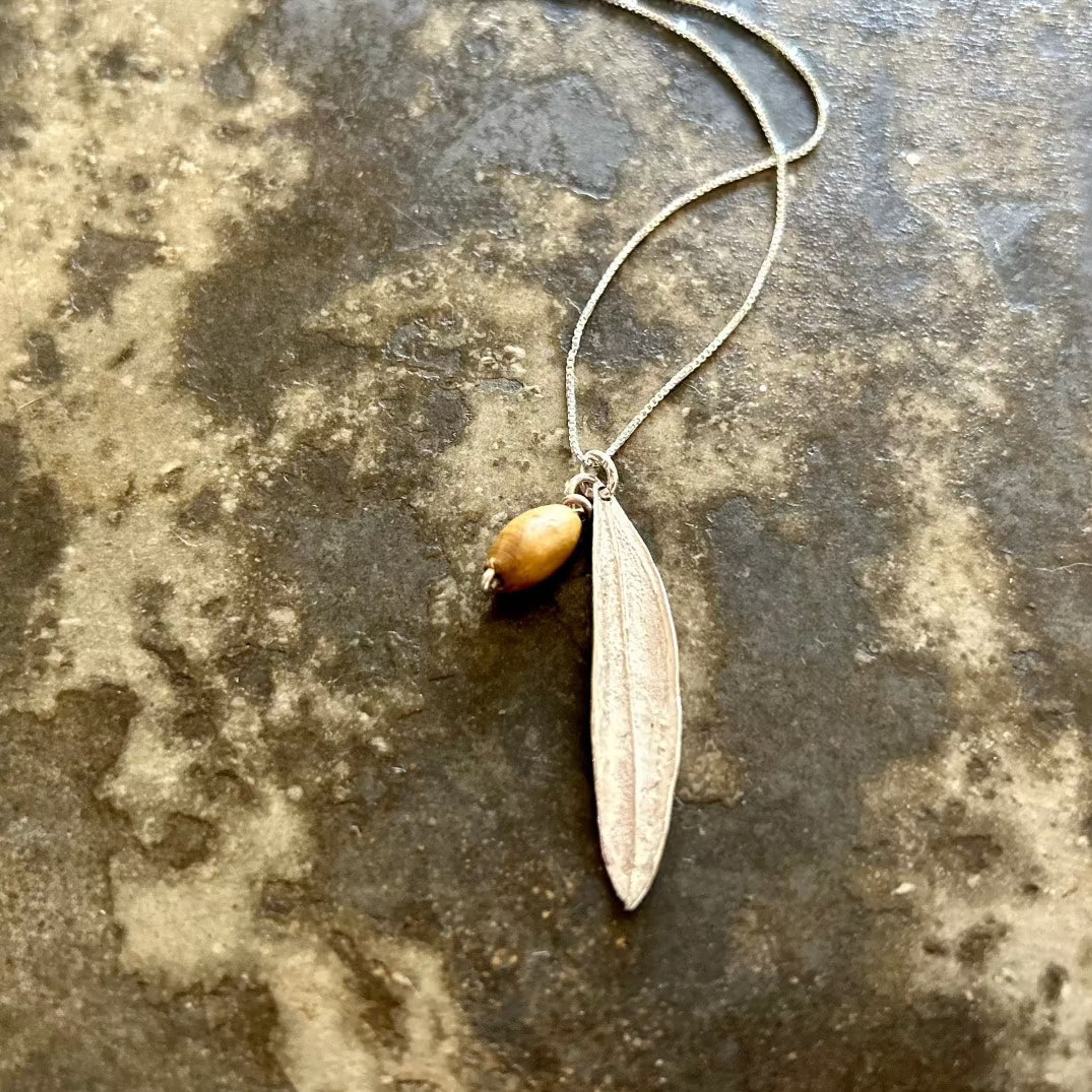 Holy Land Olive Leaf Necklace with Olive Wood Bead | Handcrafted in Bethlehem