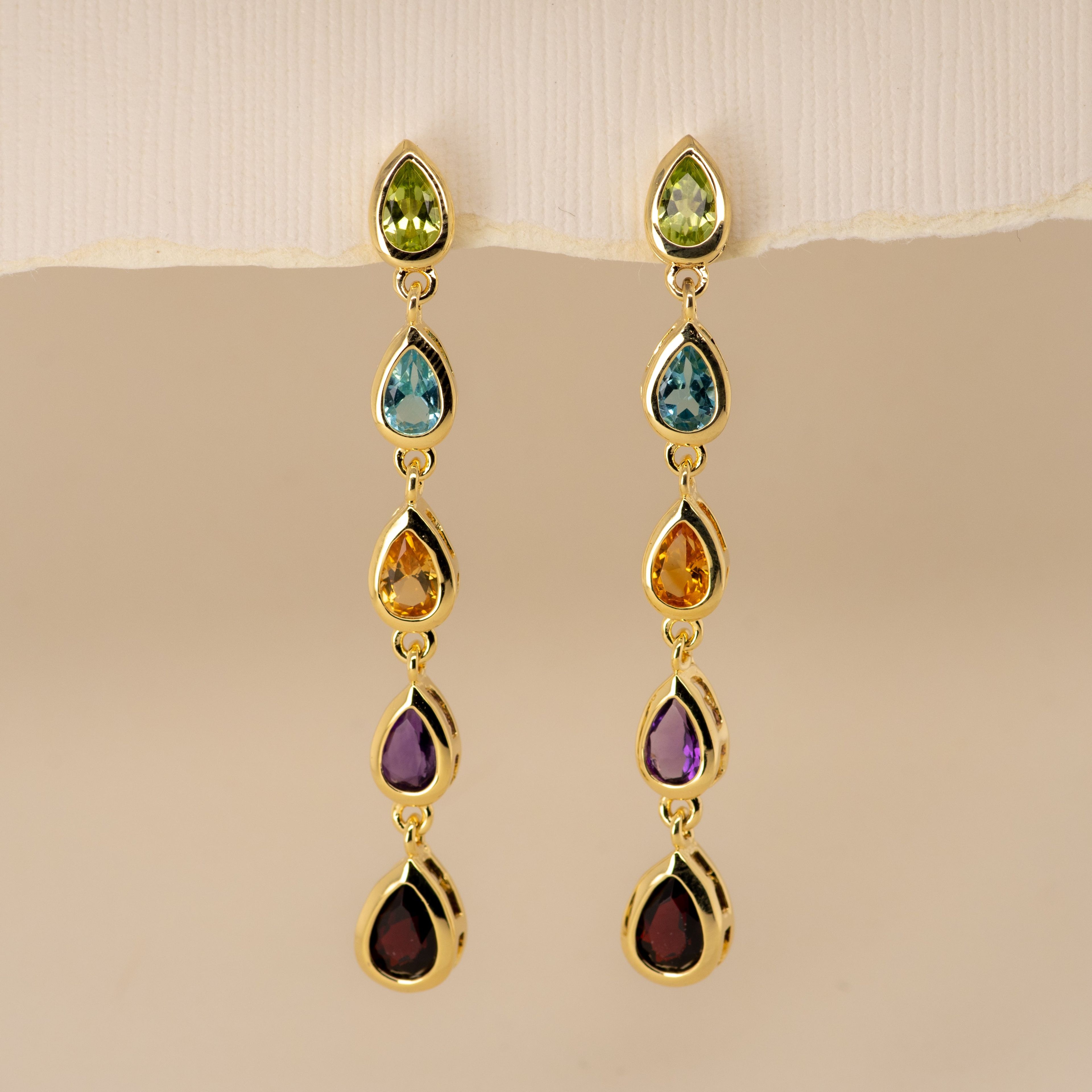 Rainbow Peridot Topaz Citrine Amethyst Garnet Earrings in Sterling Silver