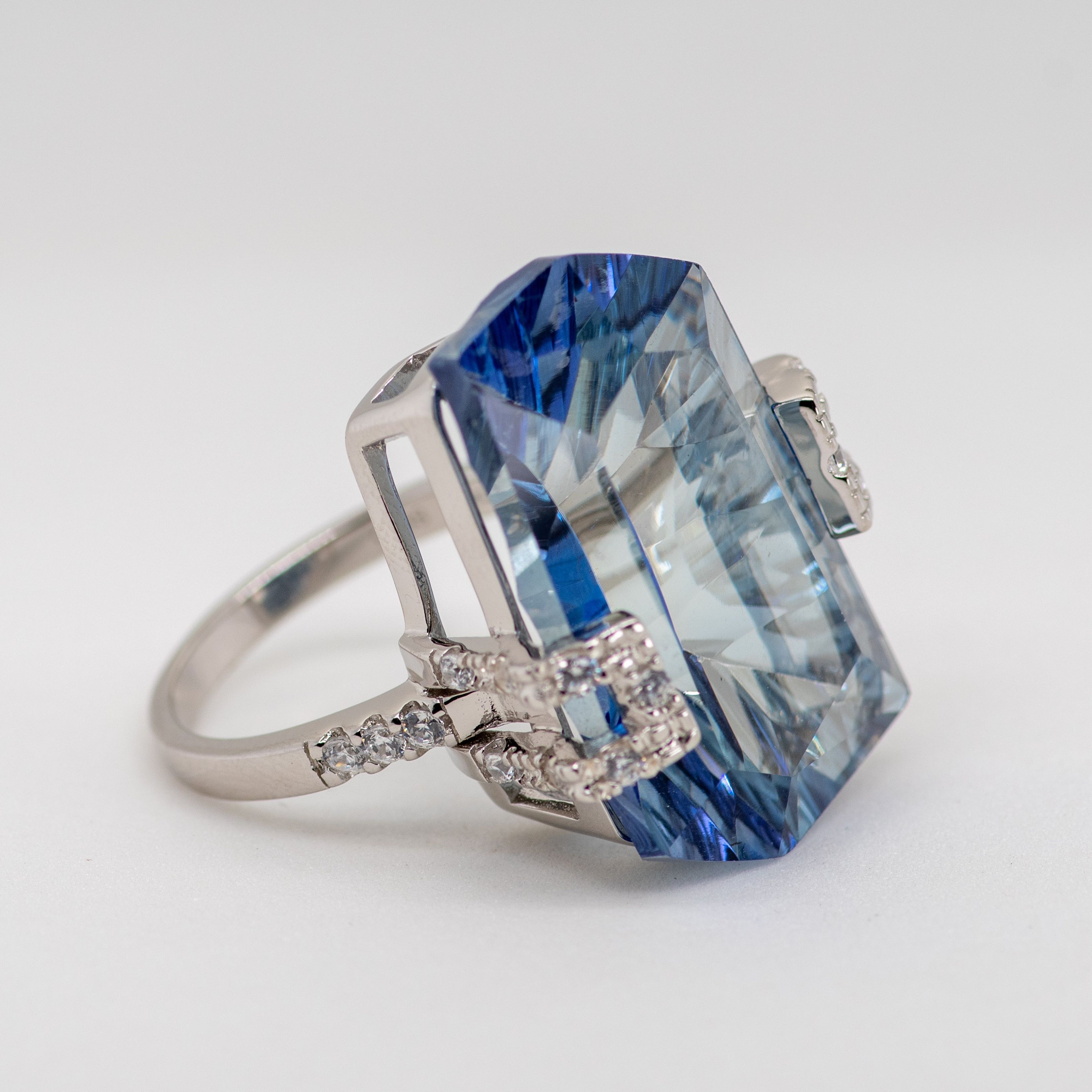 Everest Blue Quartz Ring in Sterling Silver