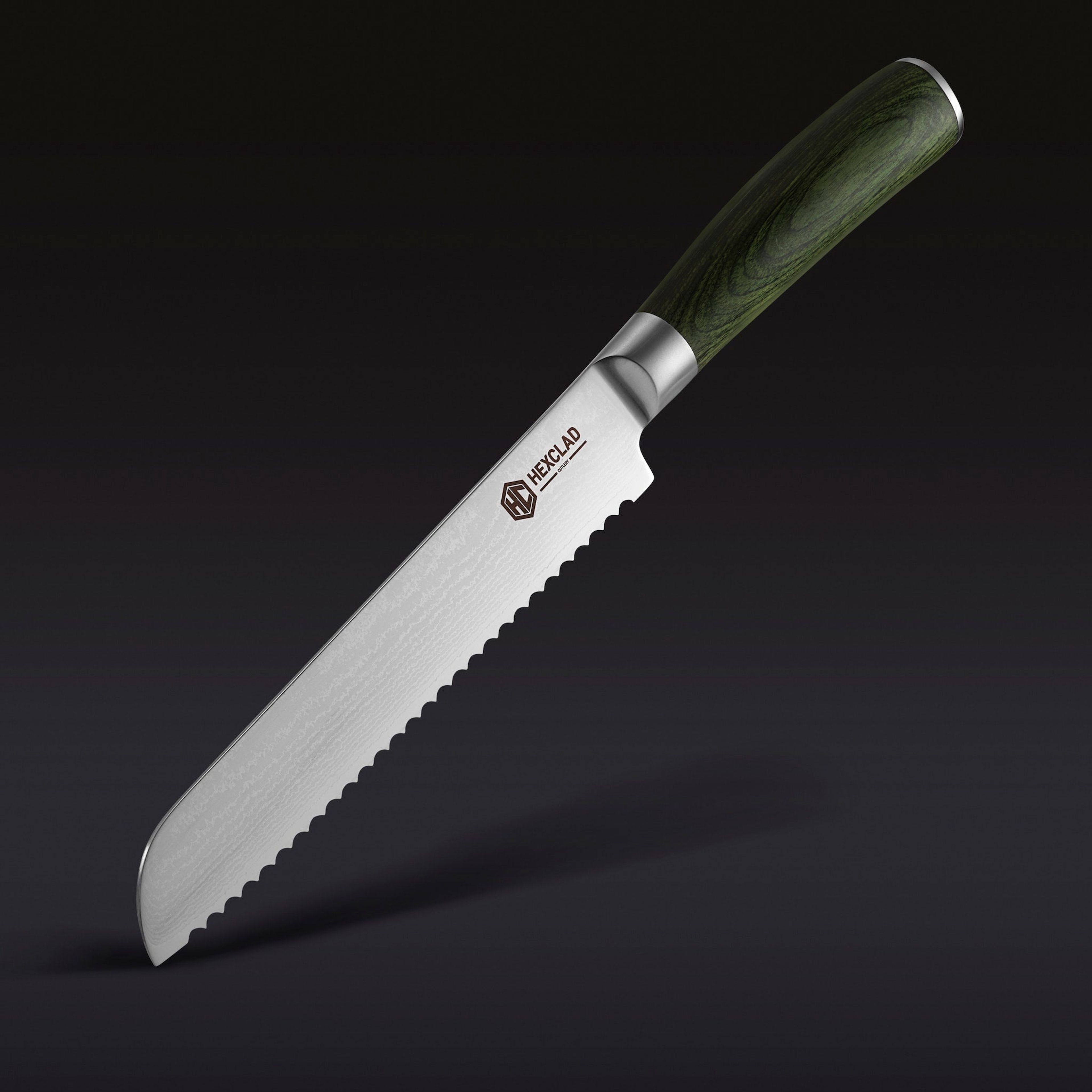 Damascus Steel Serrated Bread Knife, 8"