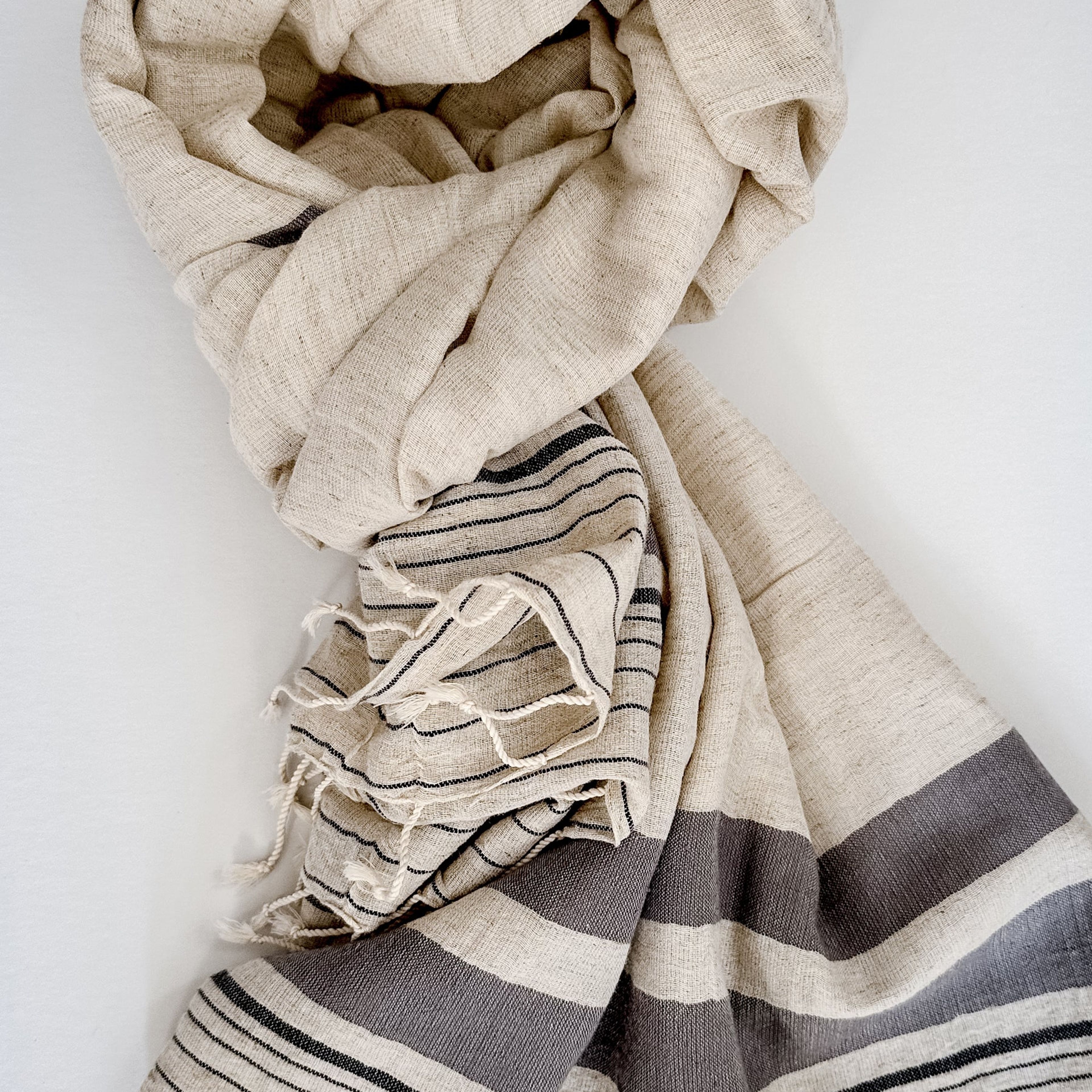 Ivory and Grey Striped Scarf