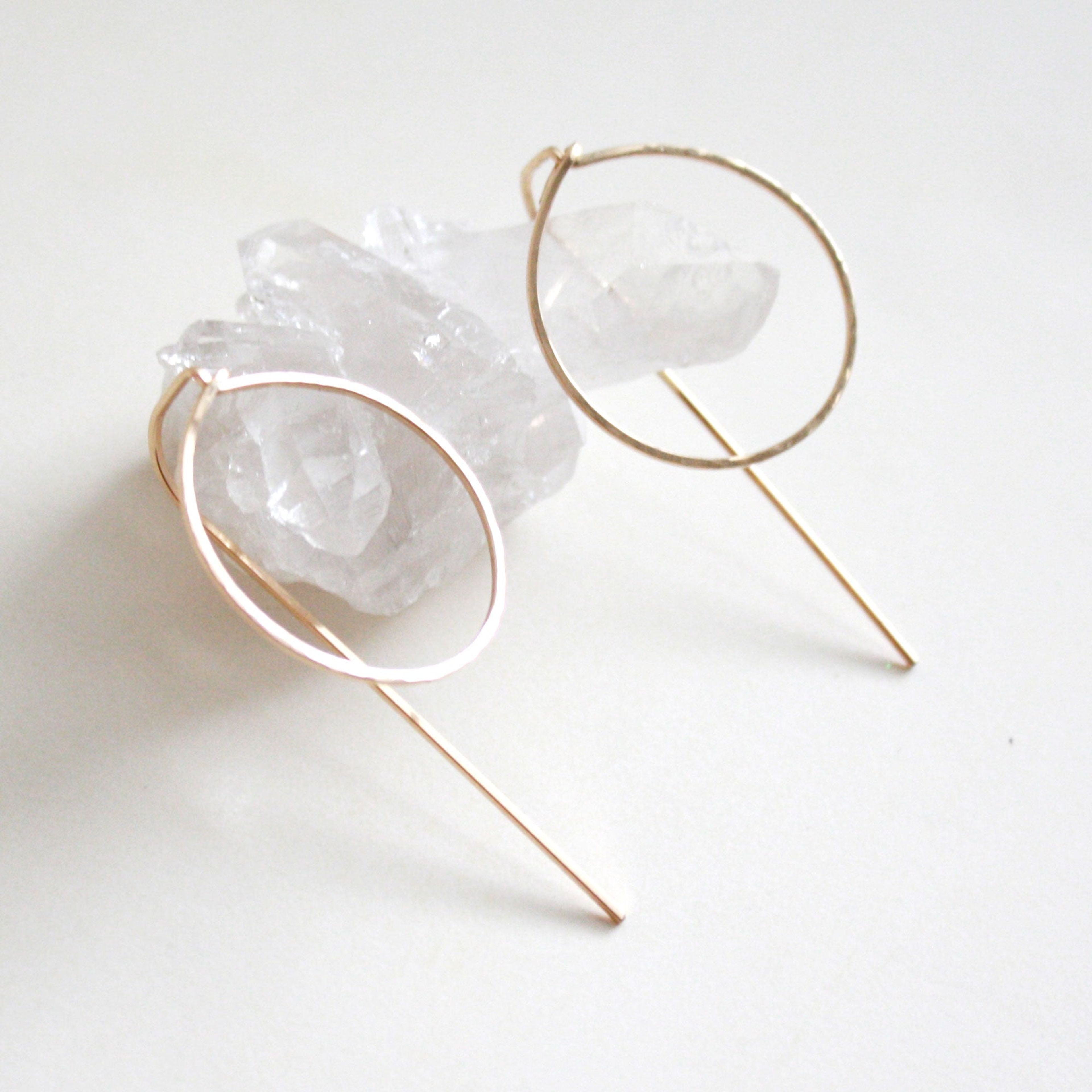 Hammered Circle Threader Earrings - Large