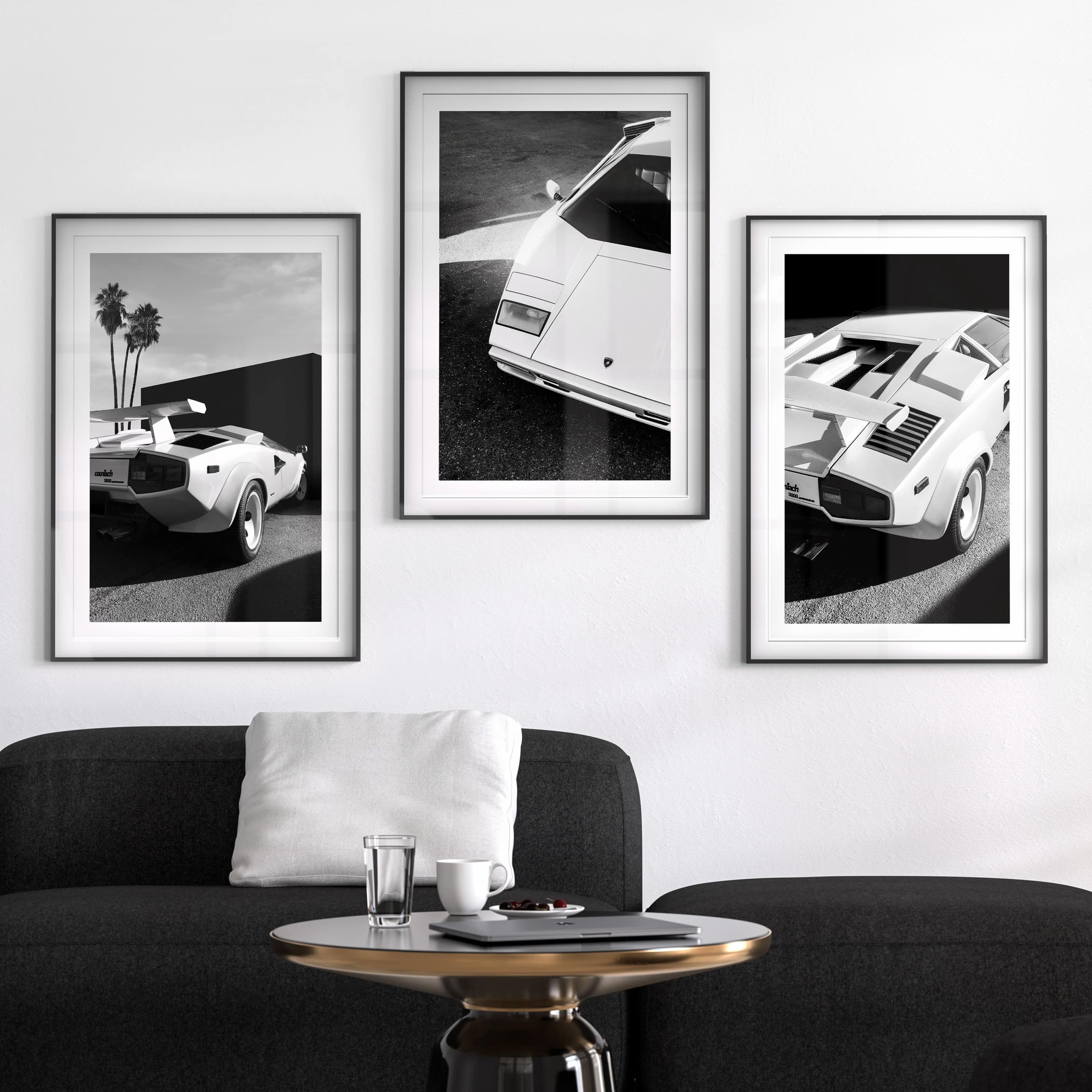 Lamborghini Countach, Palm Trees Black & White Print