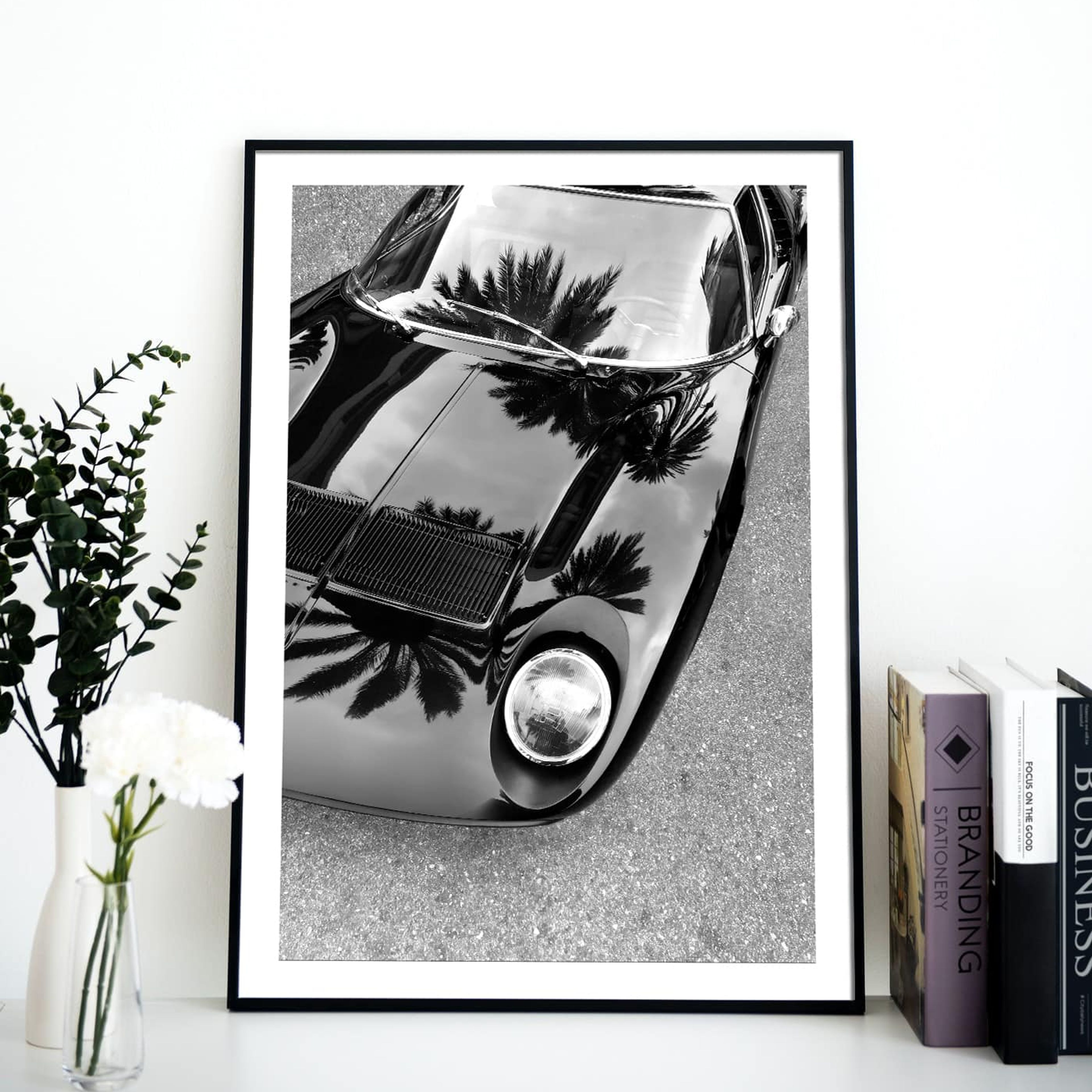 Lamborghini Miura, Palm Trees | Black & White Print