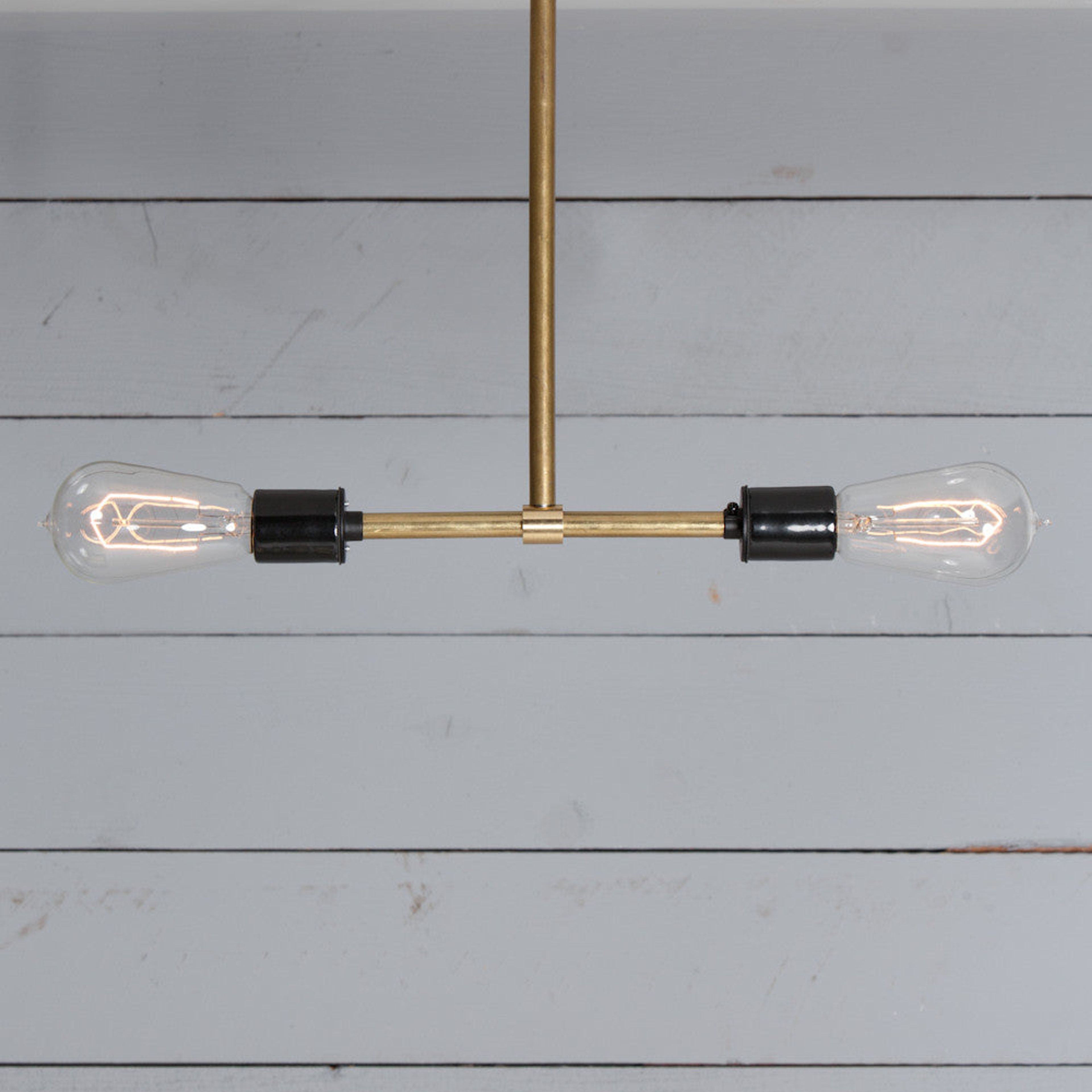 Brass Pendant Light - Double Bare Bulb Lamp