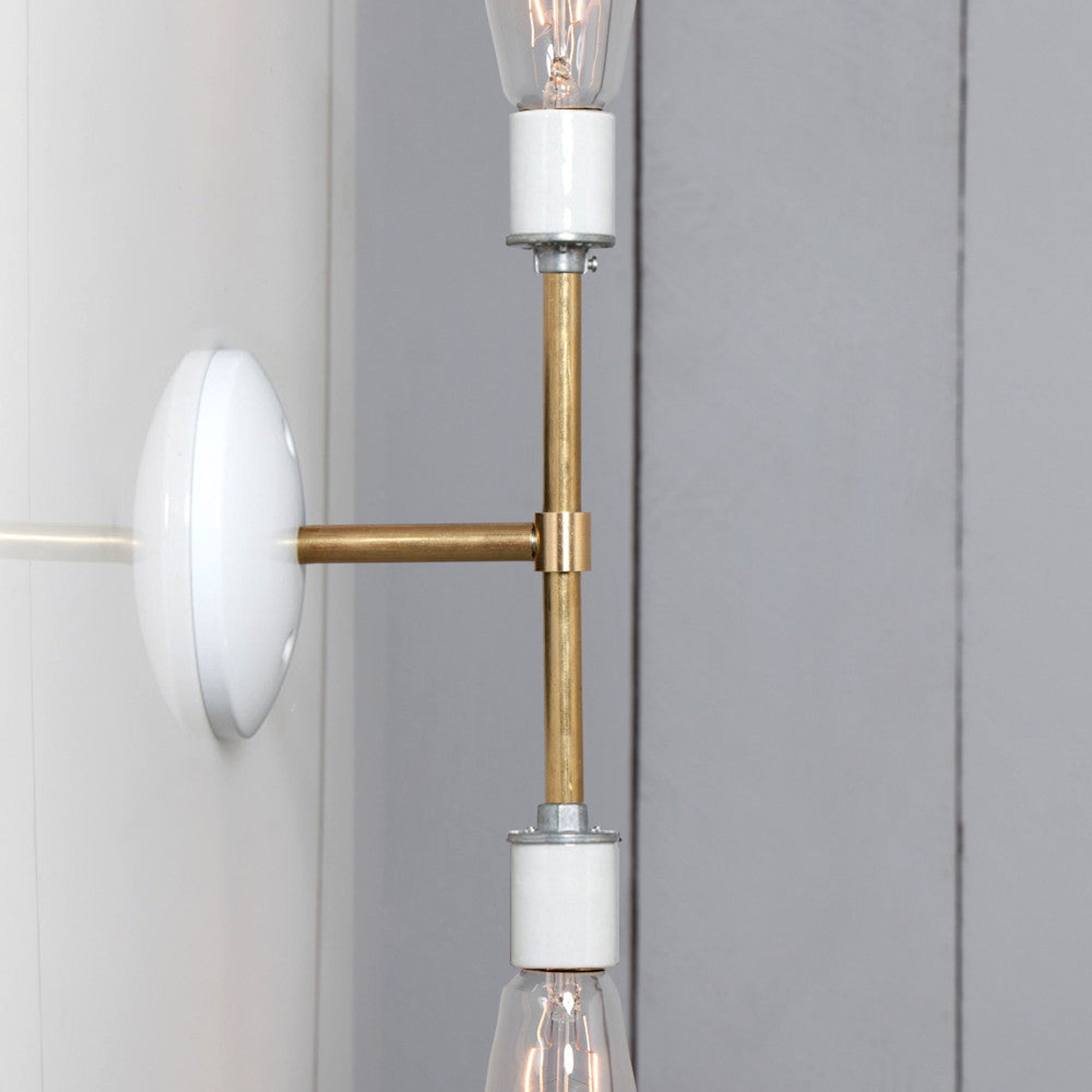 Brass Wall Light - Double Bare Bulb Lamp