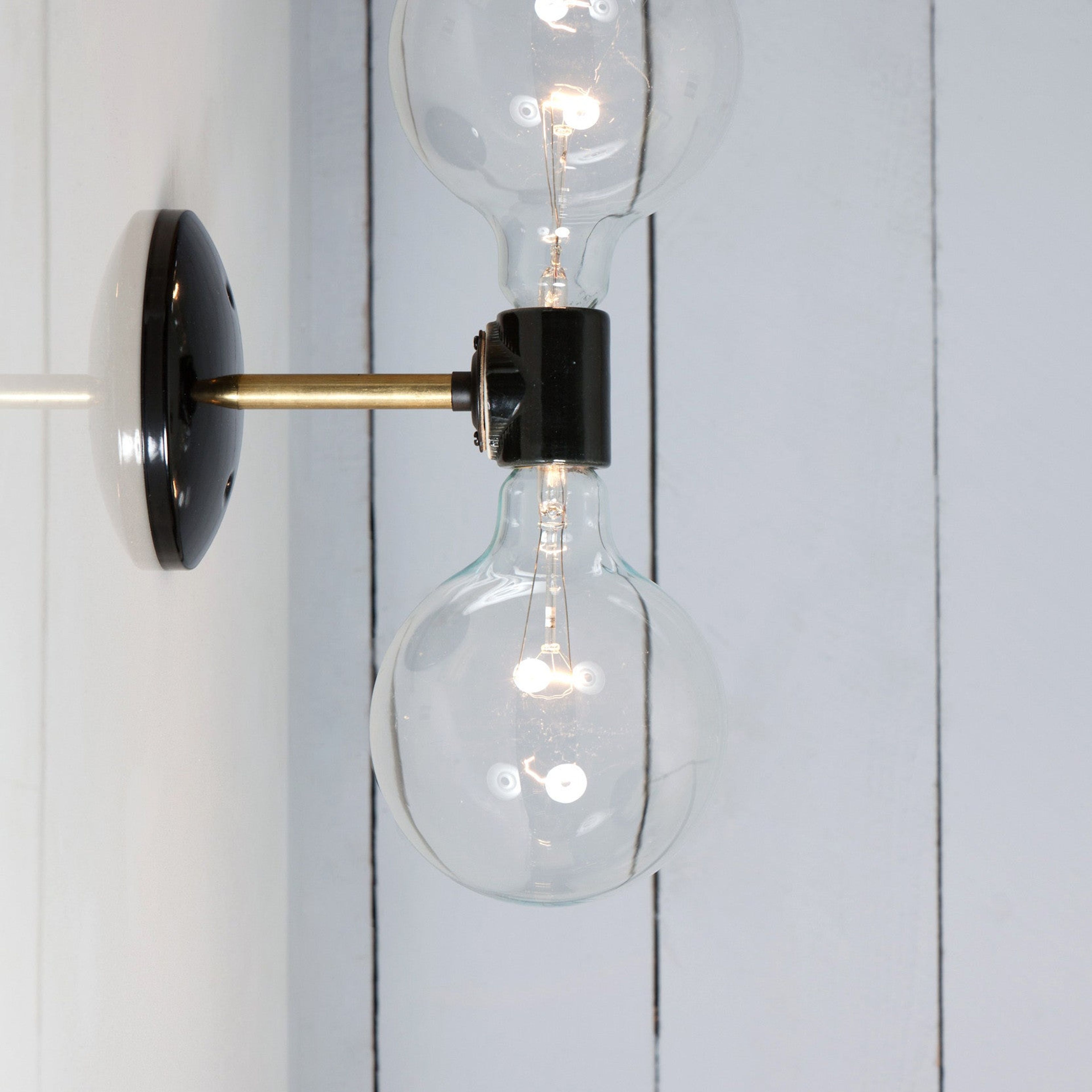 Double Brass Wall Sconce Light - Bare Bulb Lamp