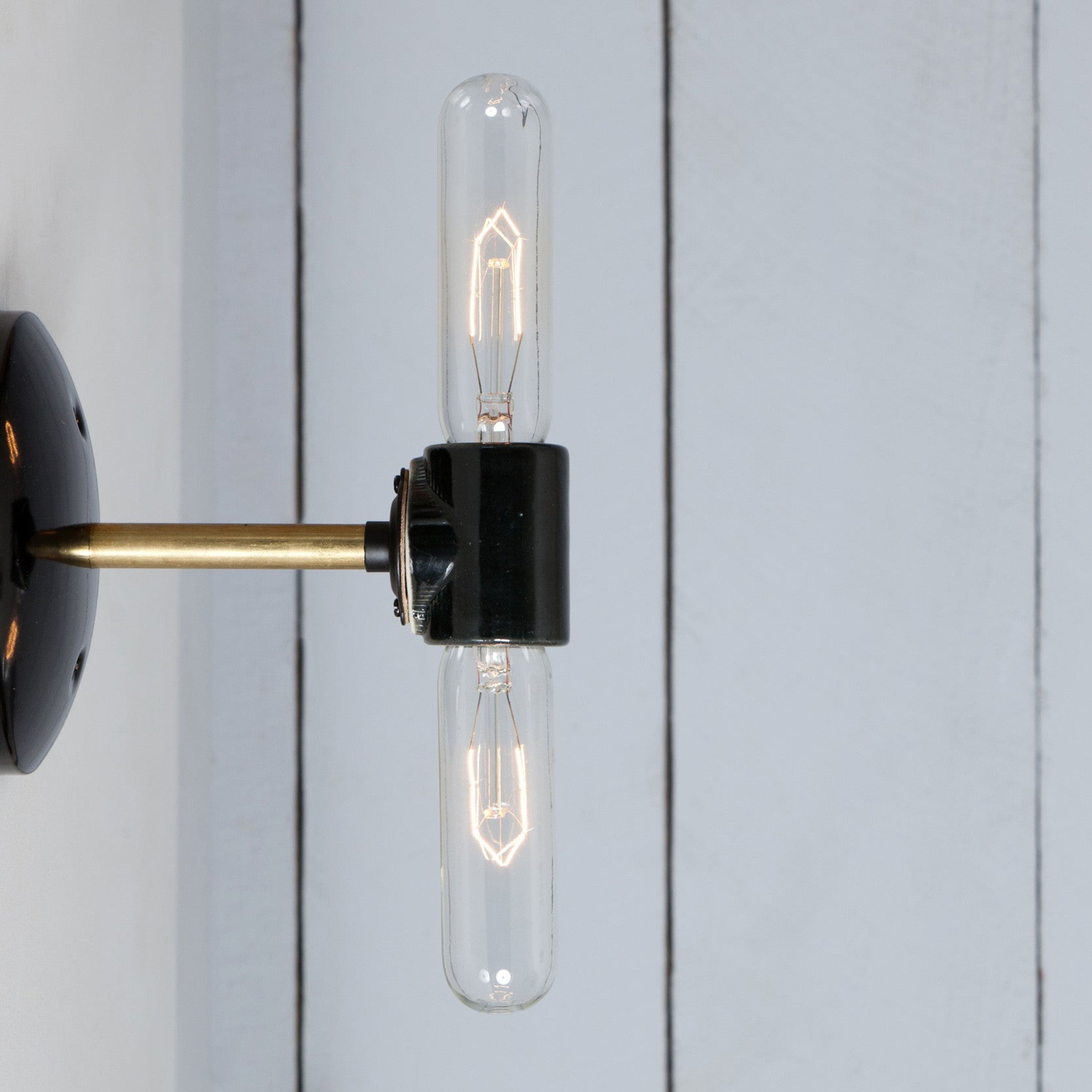 Double Brass Wall Sconce Light - Bare Bulb Lamp
