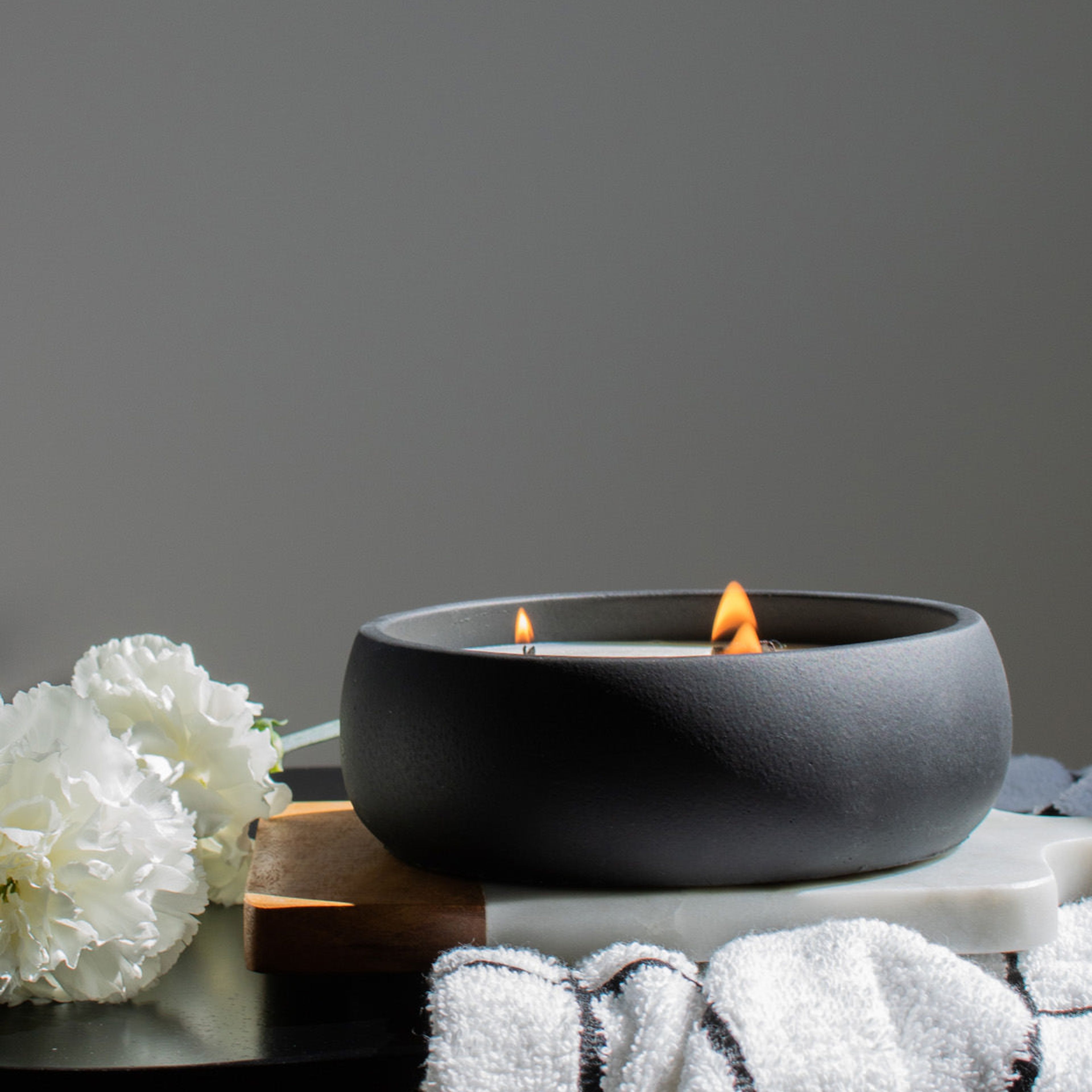 100% Homebody Coconut Soy Candle - Black Concrete Wooden Wick Vessel