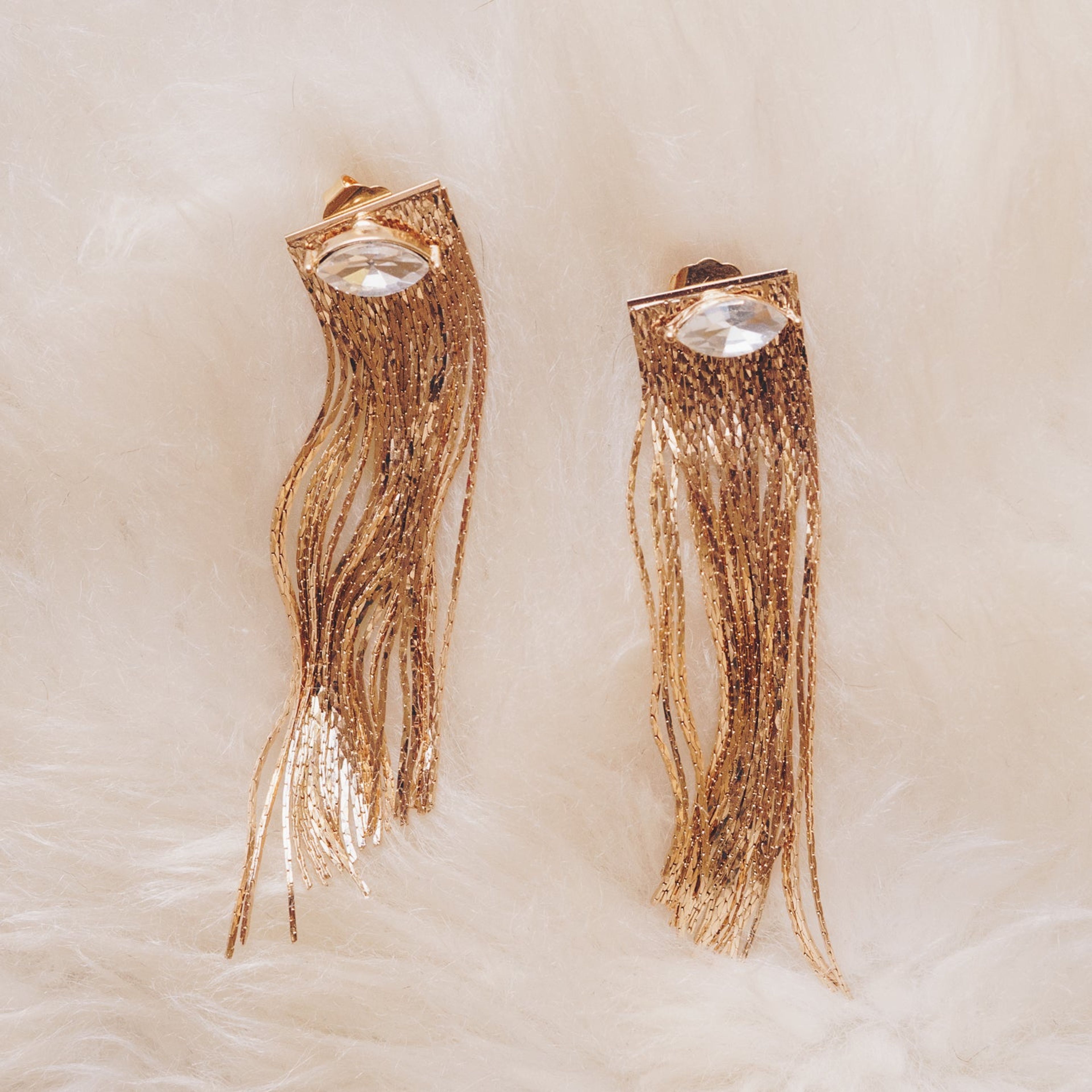 Marquis Fringe Earrings | Crystal | 18K Gold Plating