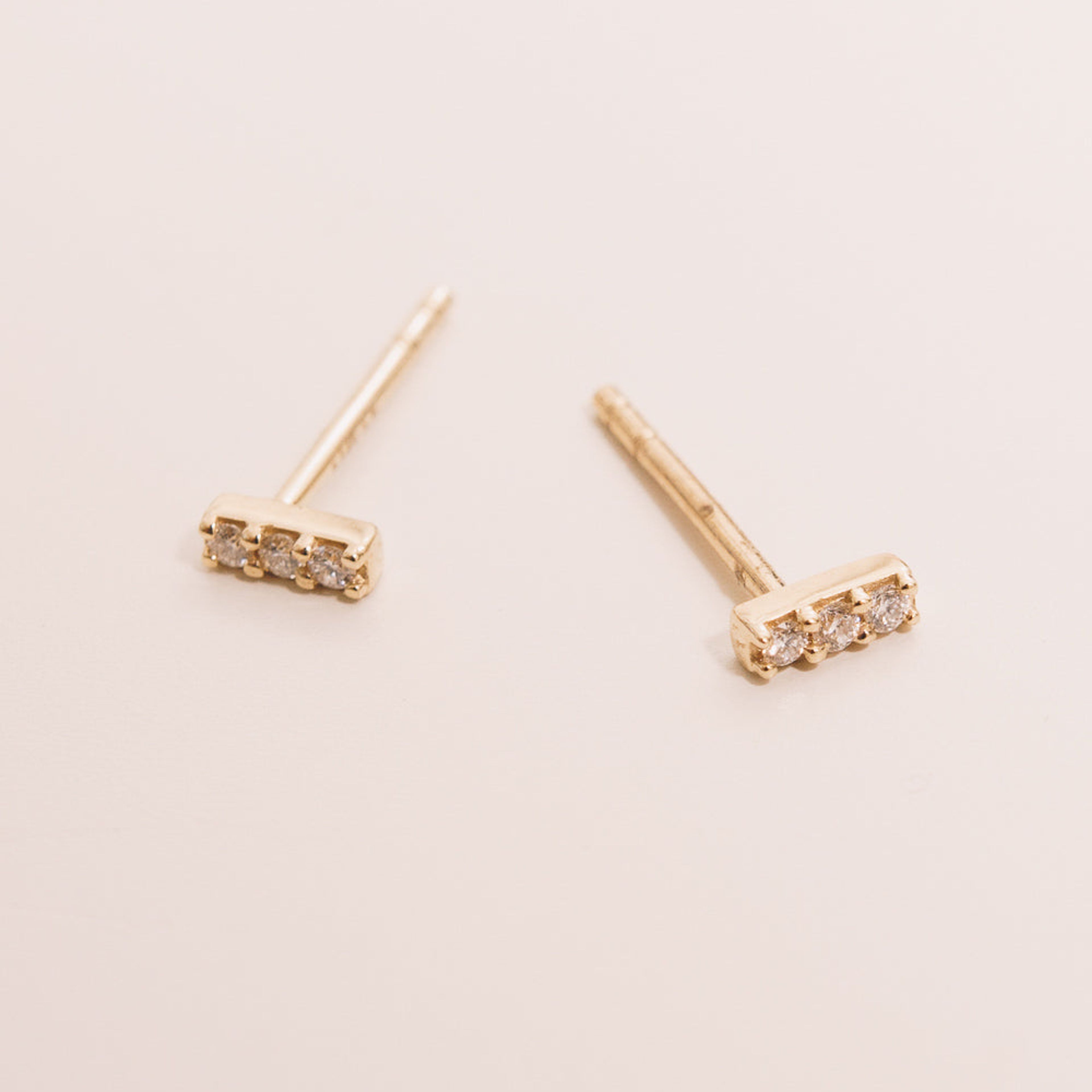 Tiny Diamond Bar Earrings | 14K Gold