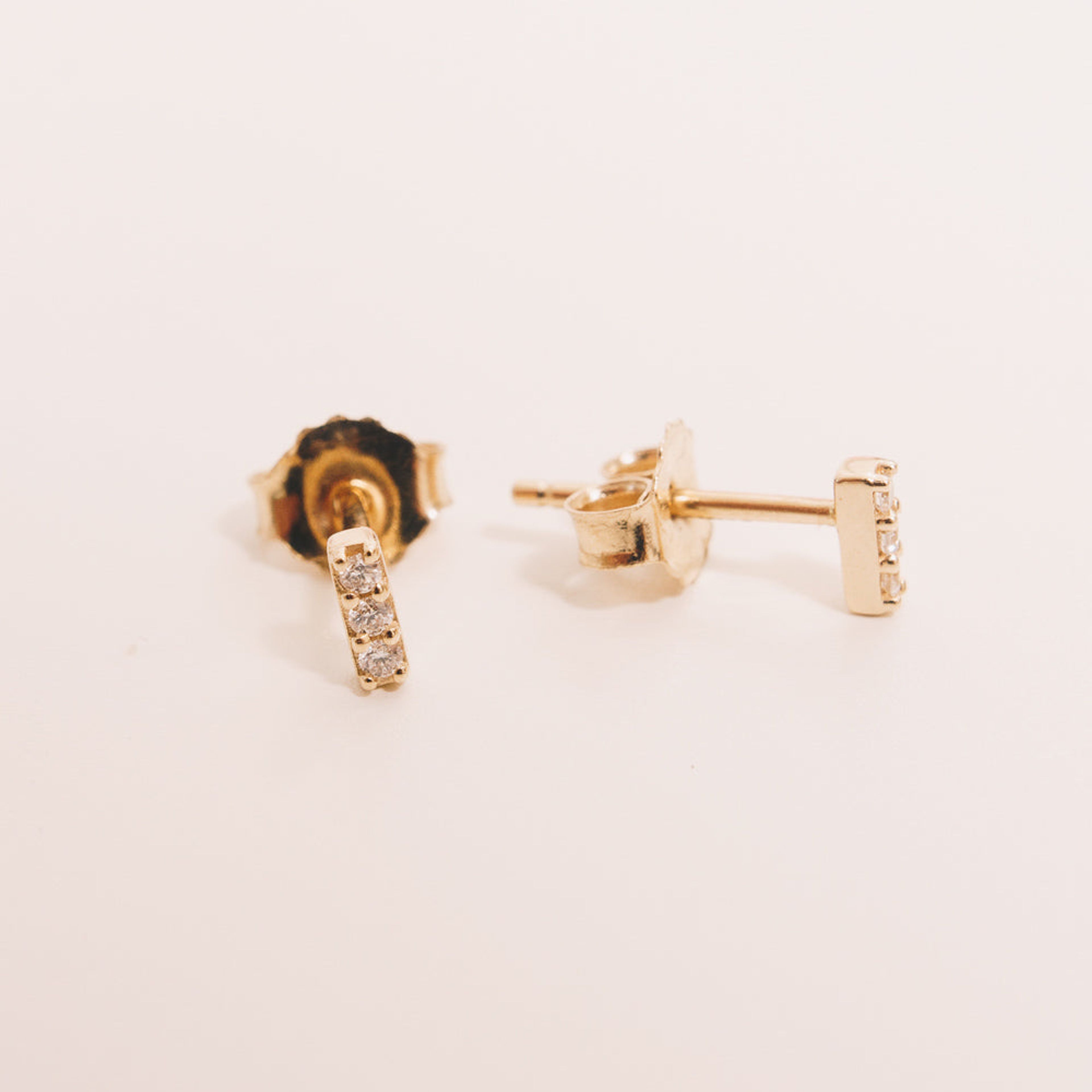 Tiny Diamond Bar Earrings | 14K Gold