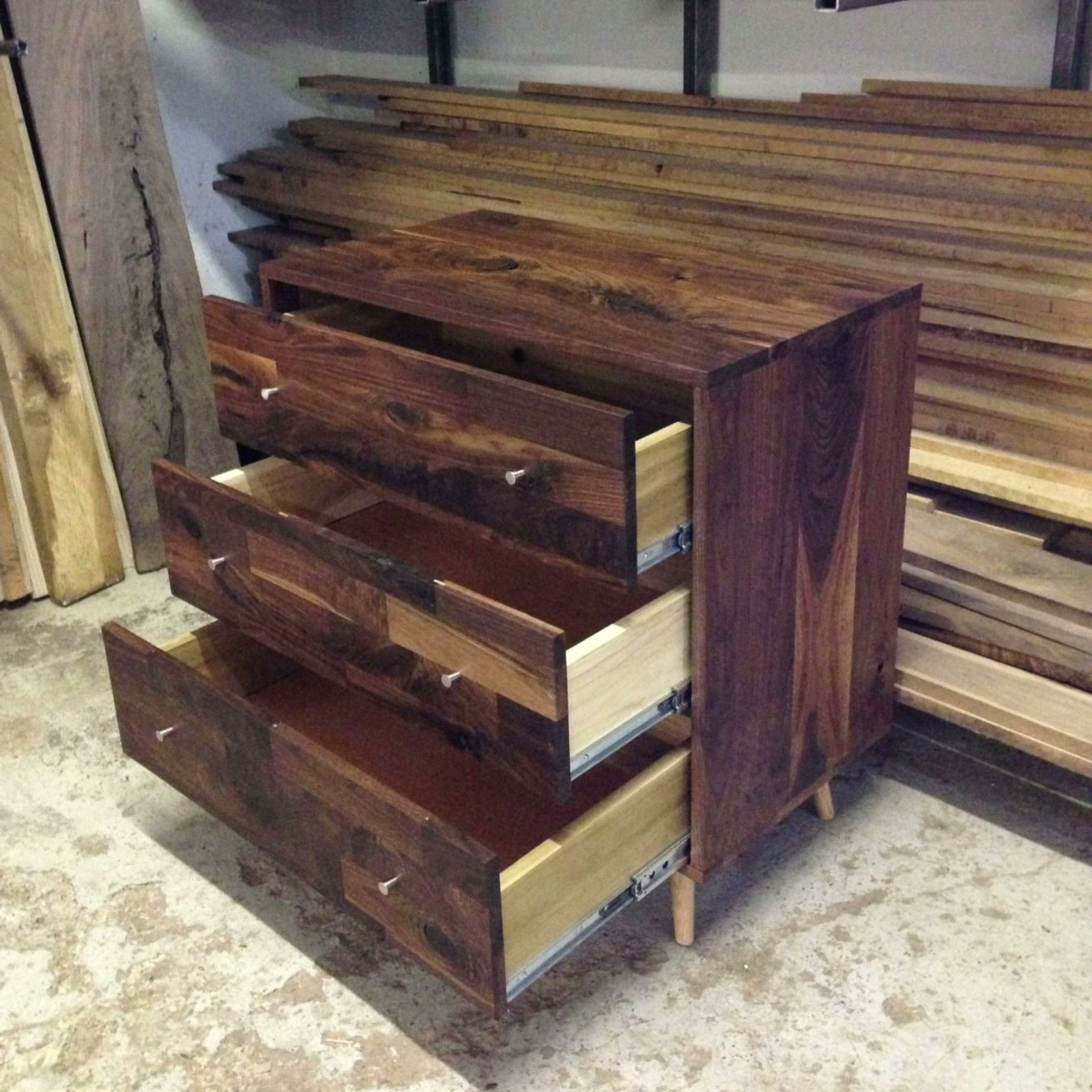 Mid Century Three Drawer Dresser, Solid Walnut