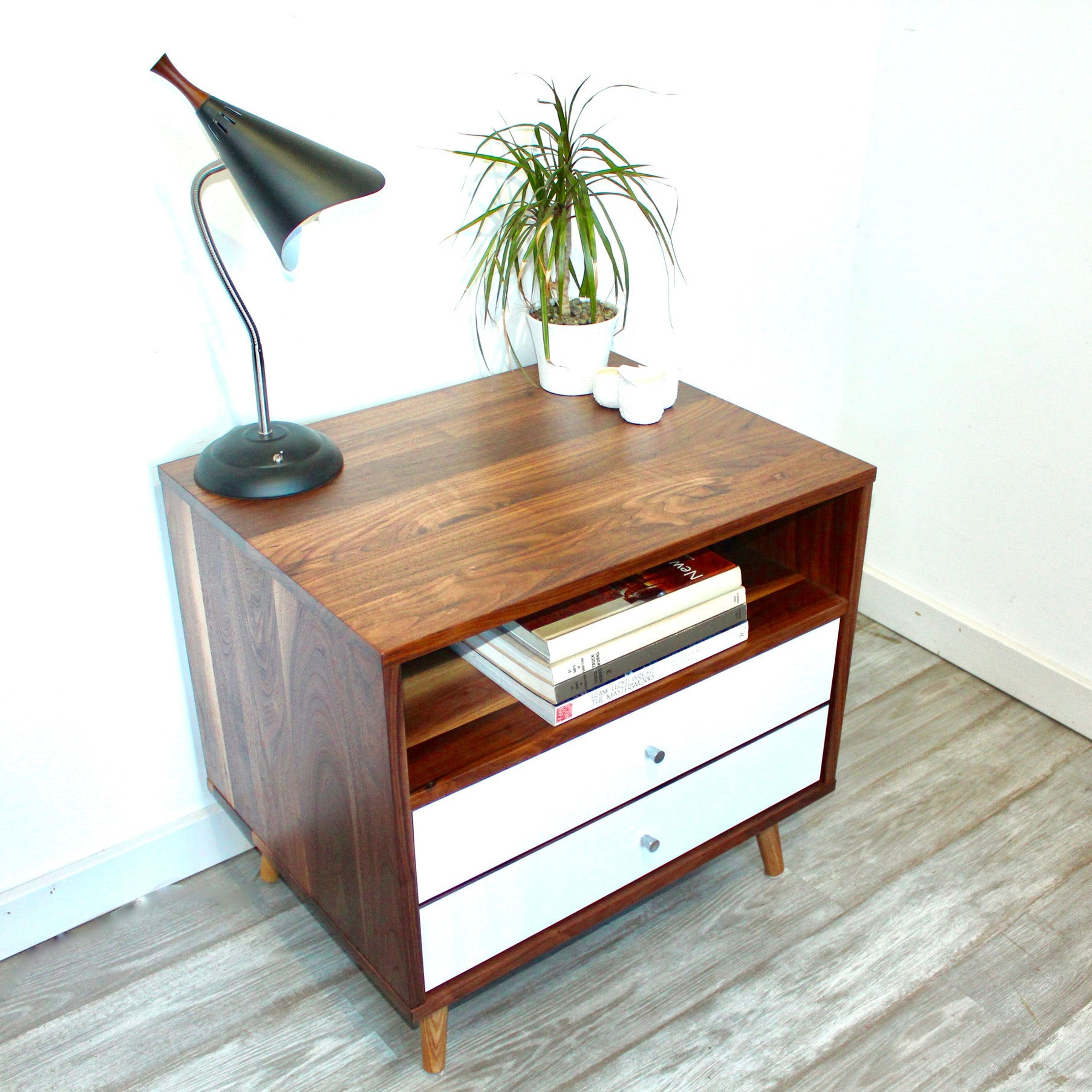 Mid Century Bedside Table with Two Drawers