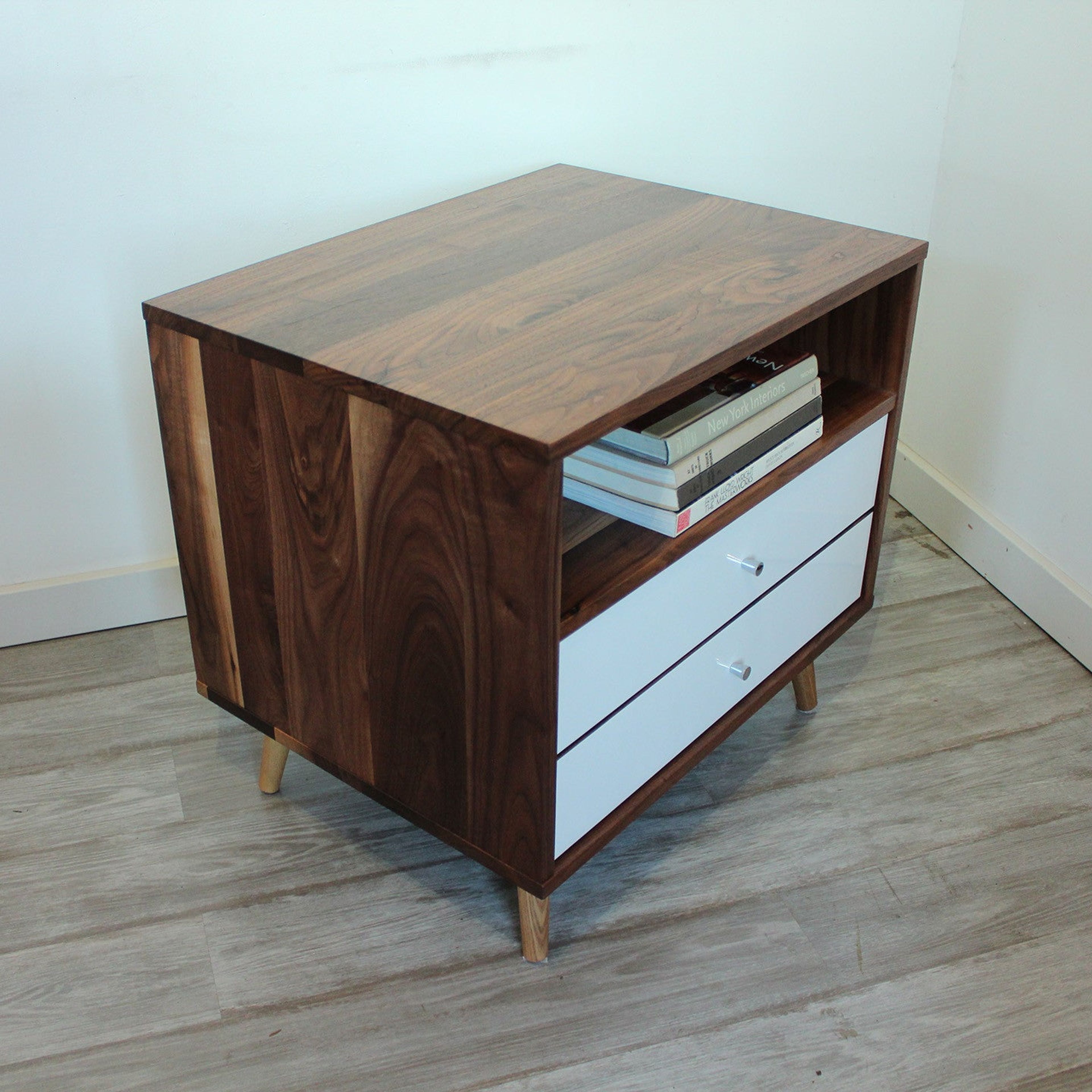 Mid Century Bedside Table with Two Drawers