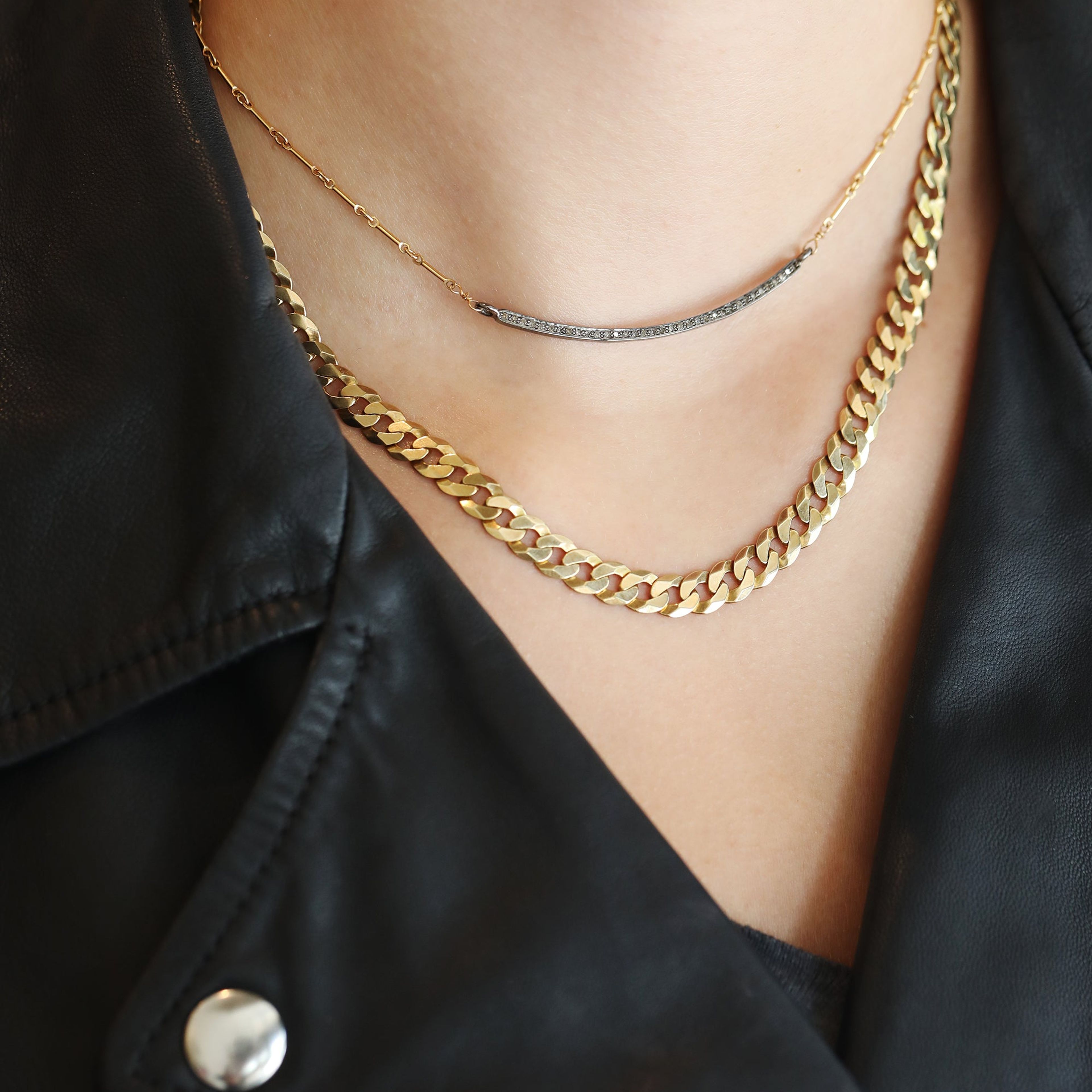 The Lina Necklace - Oxidized Bar on Gold Bar Chain